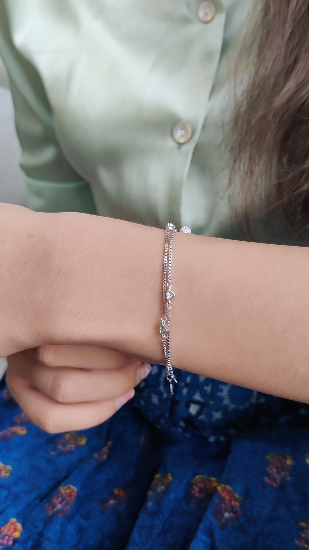 CZ Ball Charm & Heart Chain Bracelet