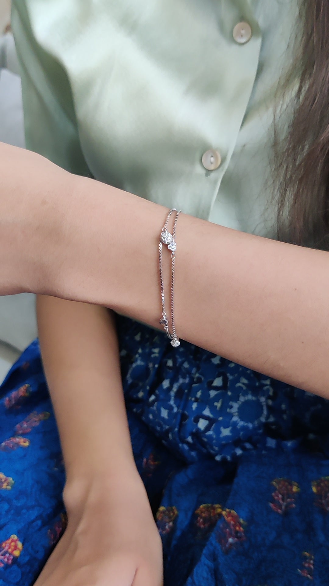 CZ Ball Charm & Heart Chain Bracelet