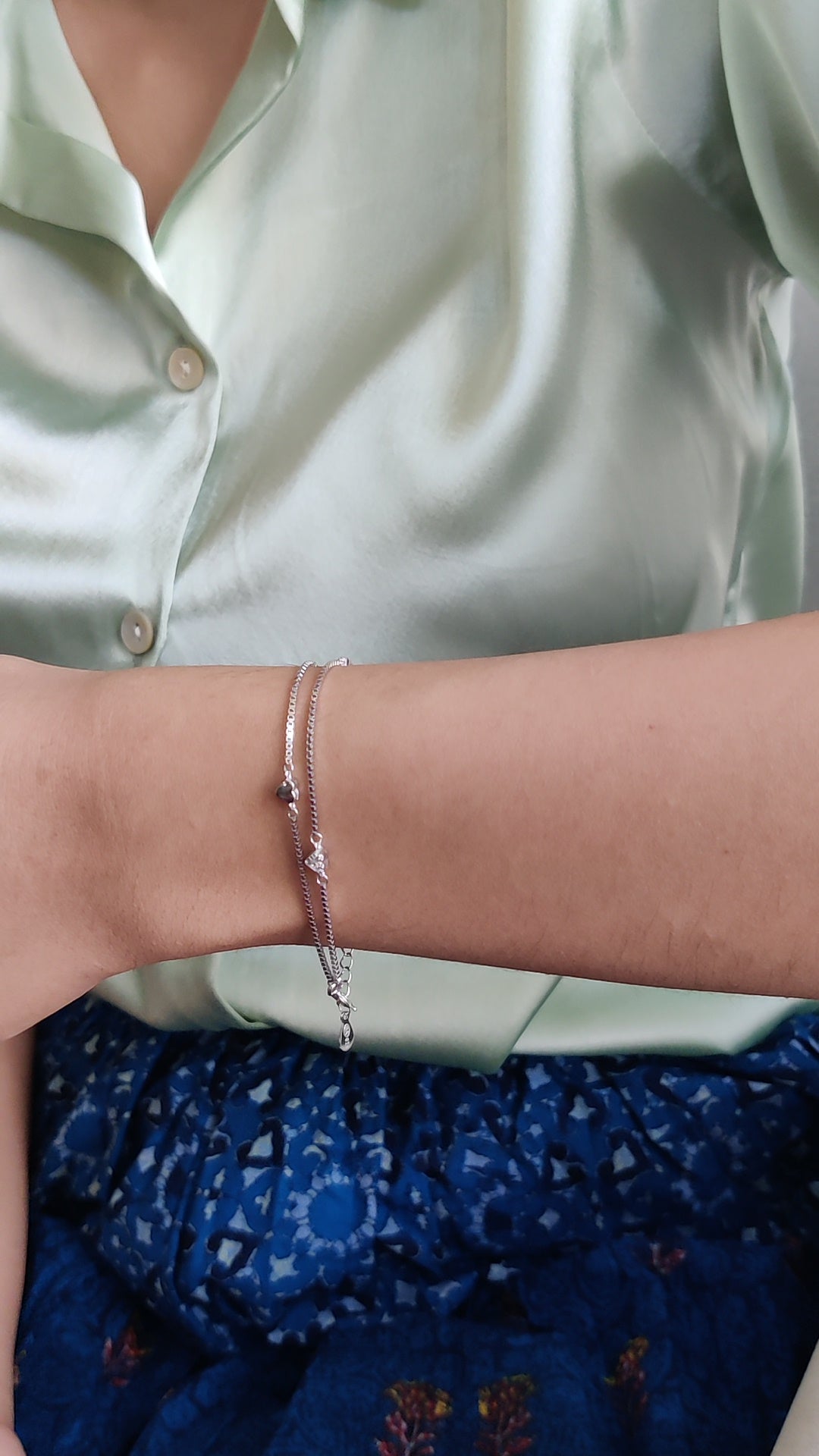 CZ Ball Charm & Heart Chain Bracelet