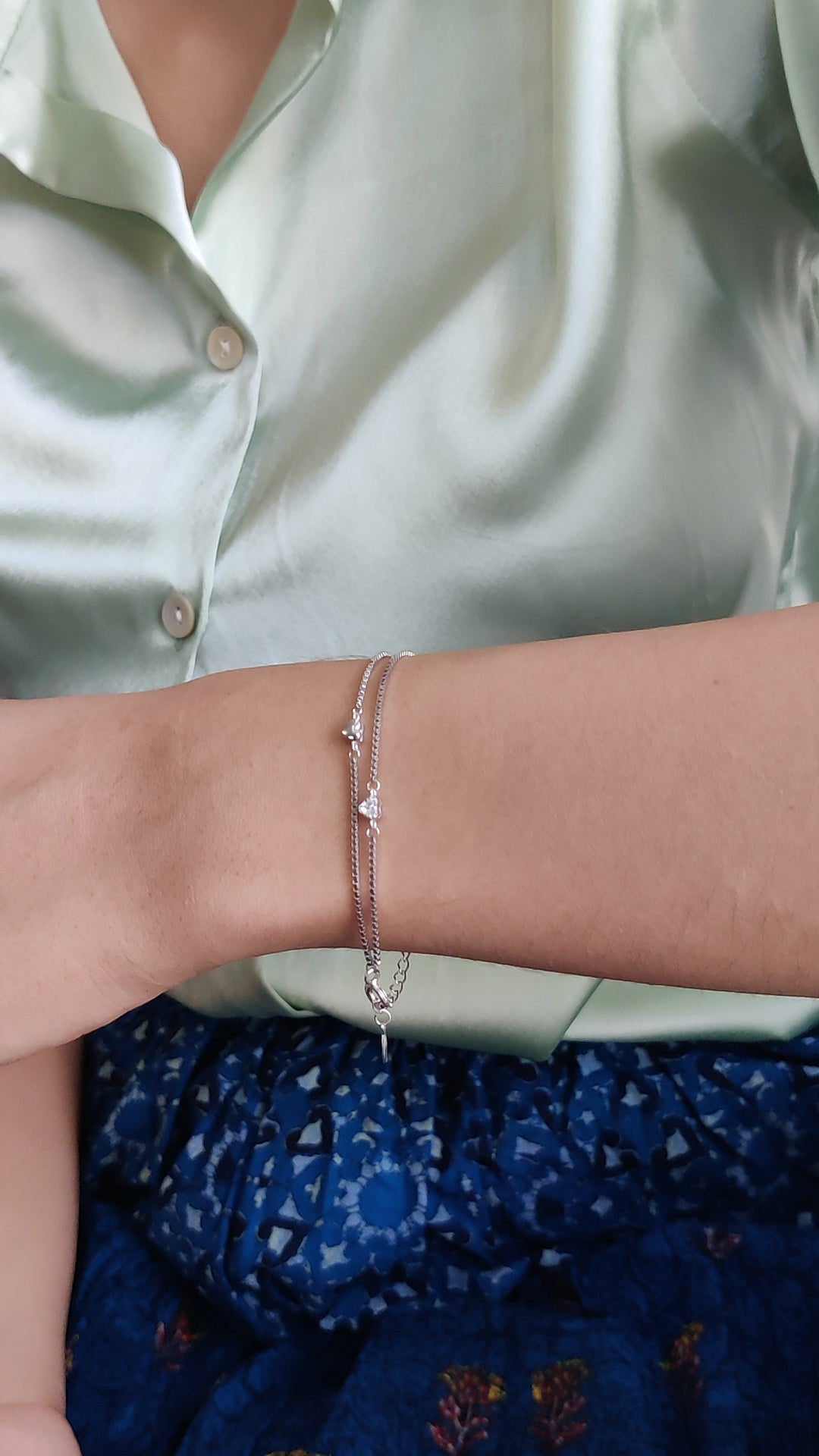 CZ Ball Charm & Heart Chain Bracelet
