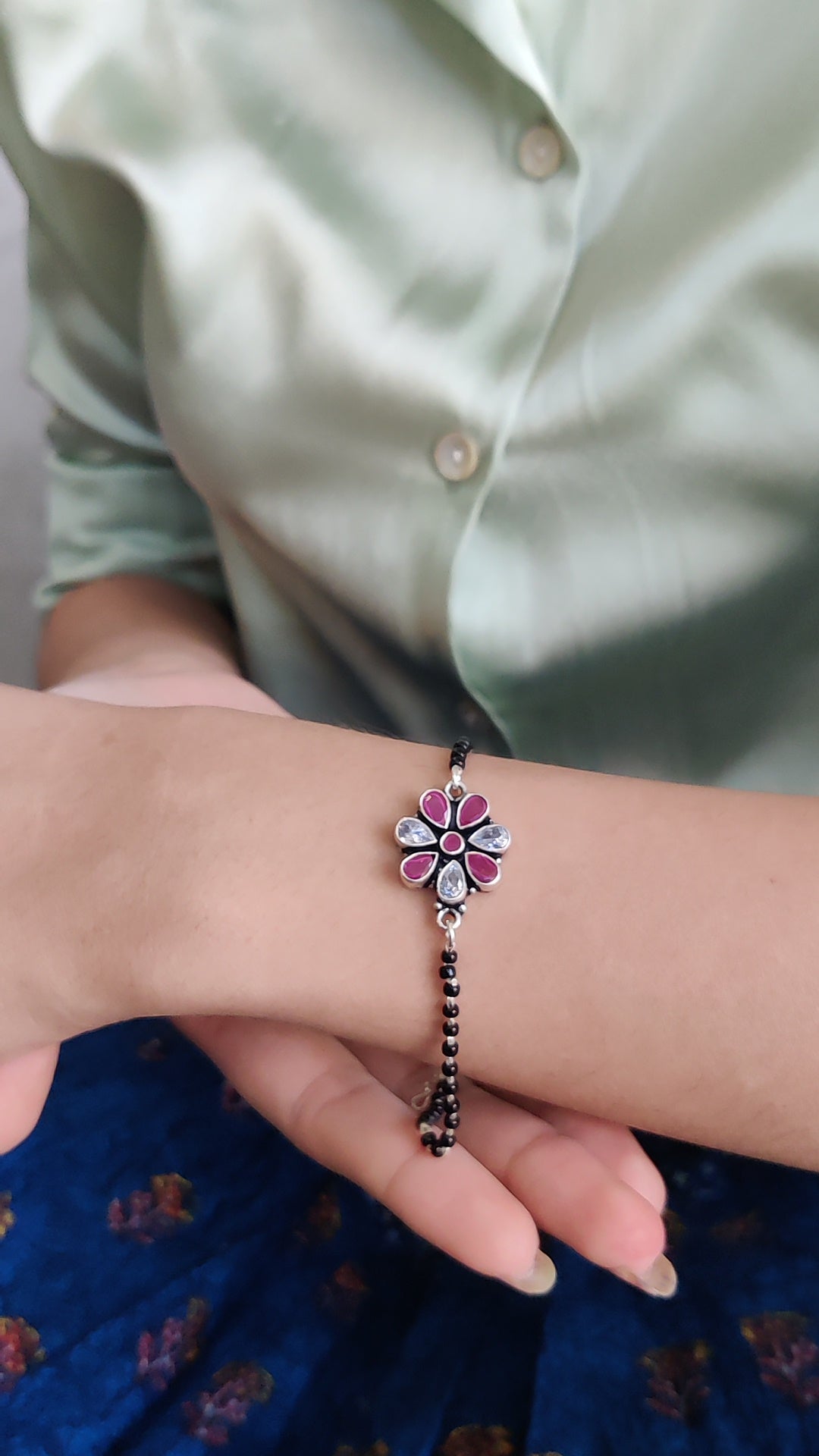 CZ Stone Floral Motif Mangalsutra Bracelet