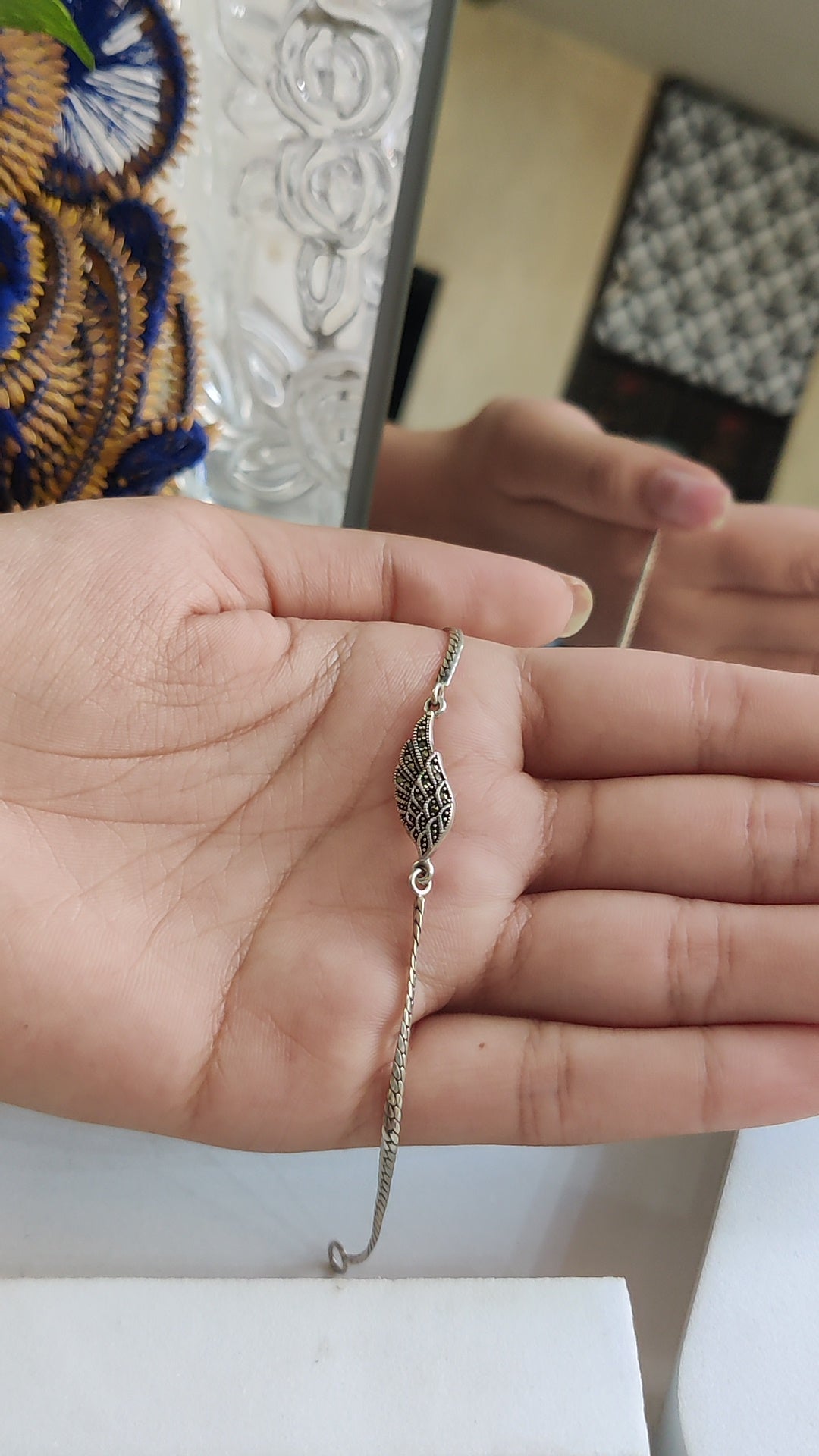 Marcasite Feather Chain Bracelet