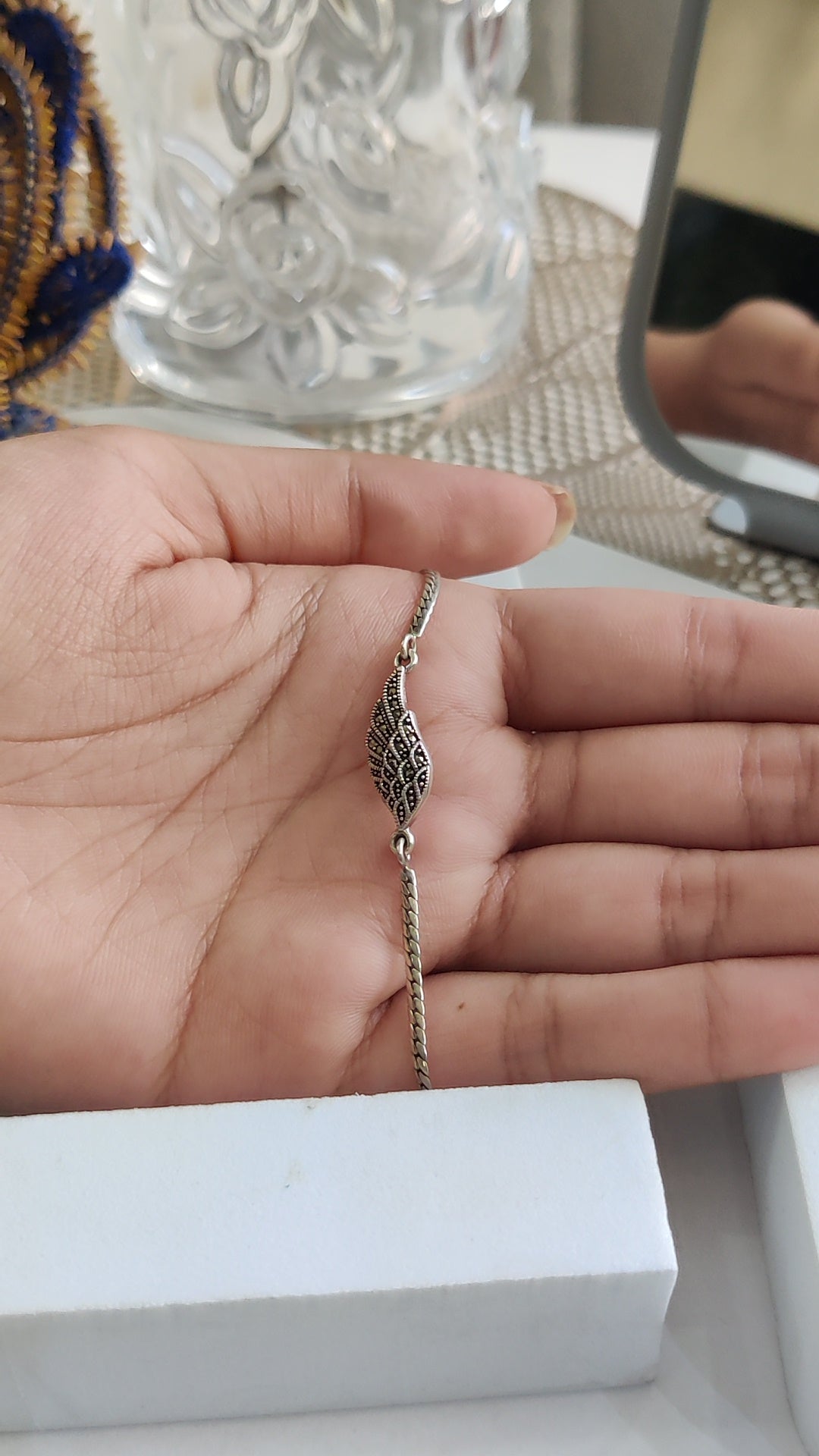 Marcasite Feather Chain Bracelet