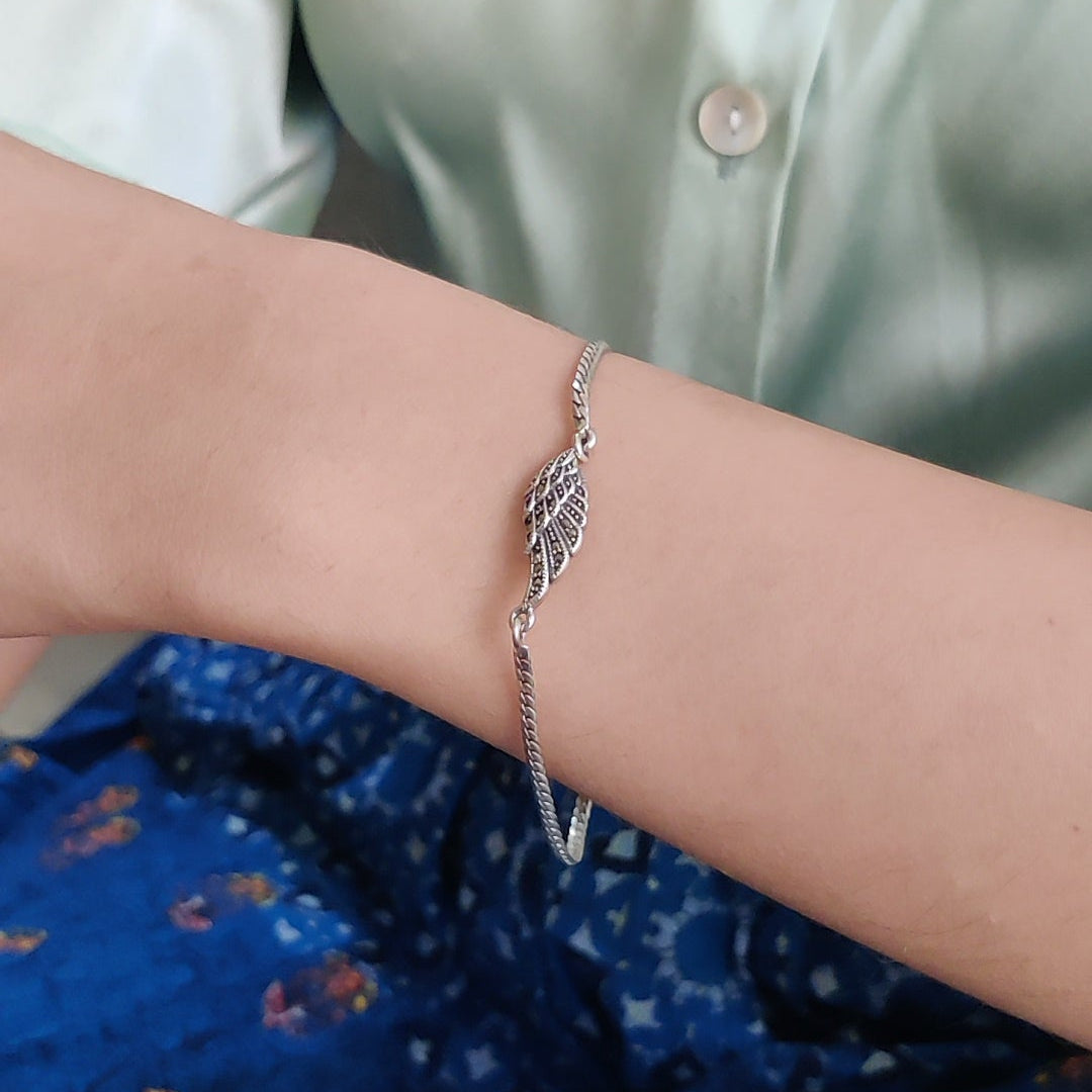 Marcasite Feather Chain Bracelet