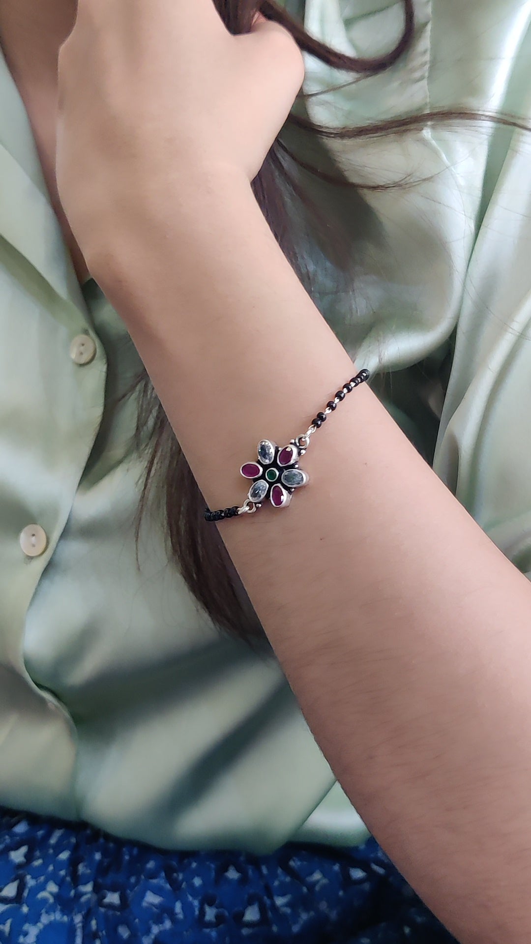 CZ Stone Floral Motif Mangalsutra Bracelet
