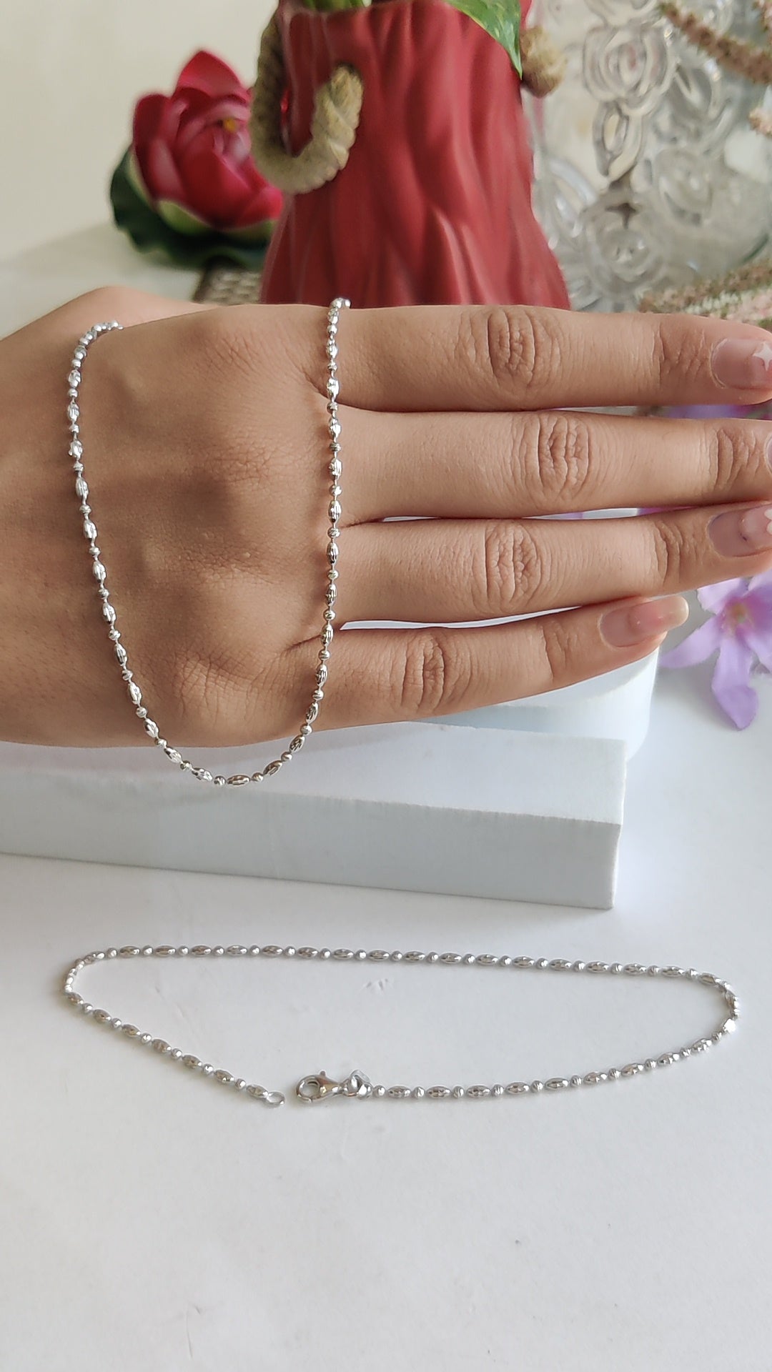 Italian Shiny Beads & CZ Stone Anklet