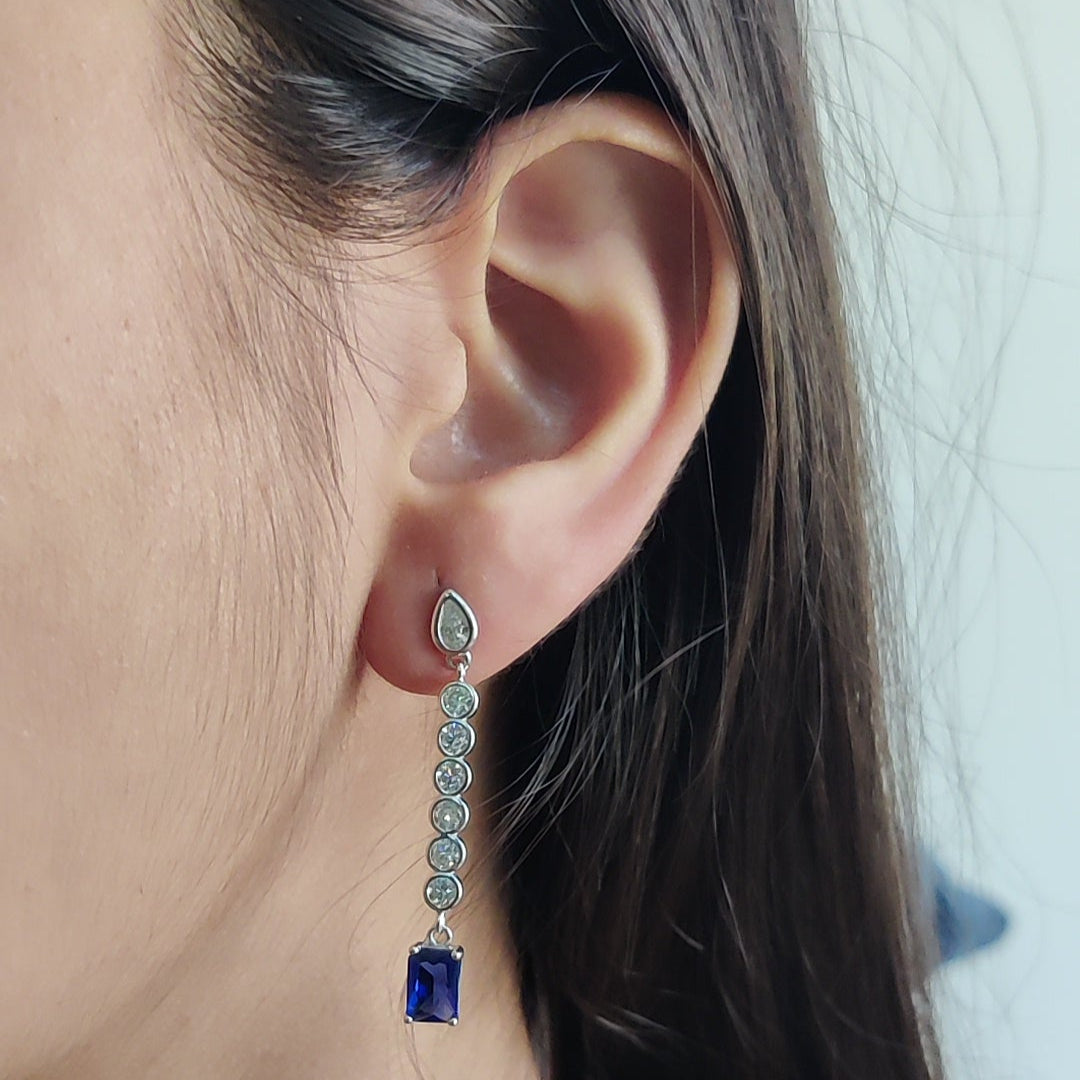 CZ Round with Blue Sapphire Earrings – Dangler Style