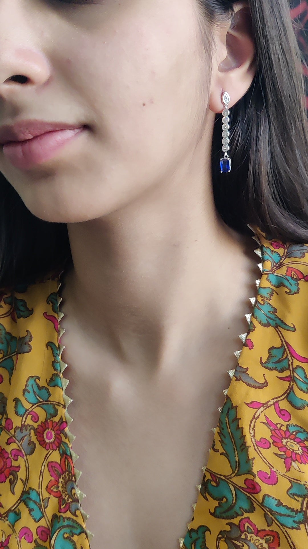 CZ Round with Blue Sapphire Earrings – Dangler Style