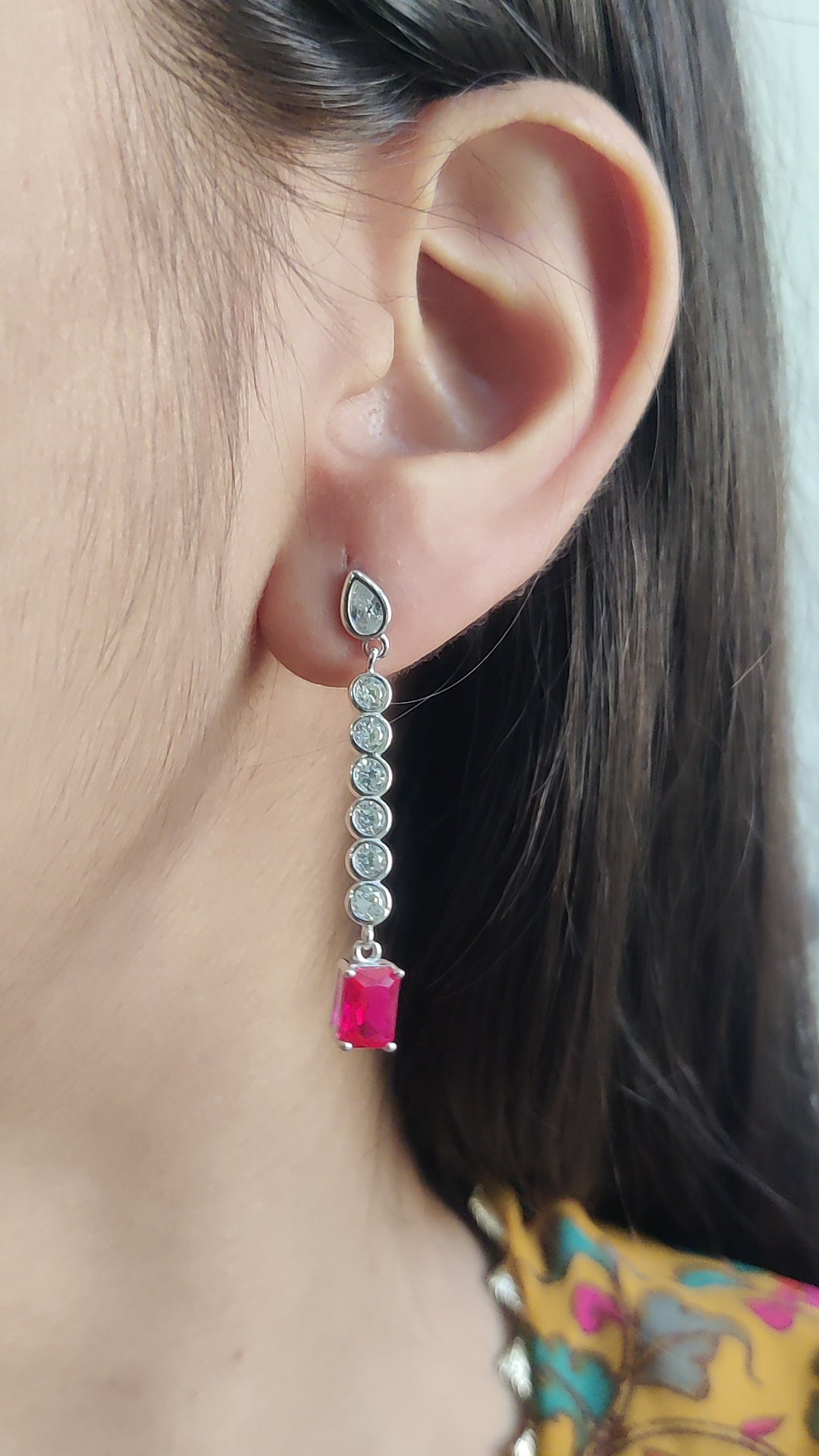 CZ Round with Ruby Drop Earrings – Dangler Style