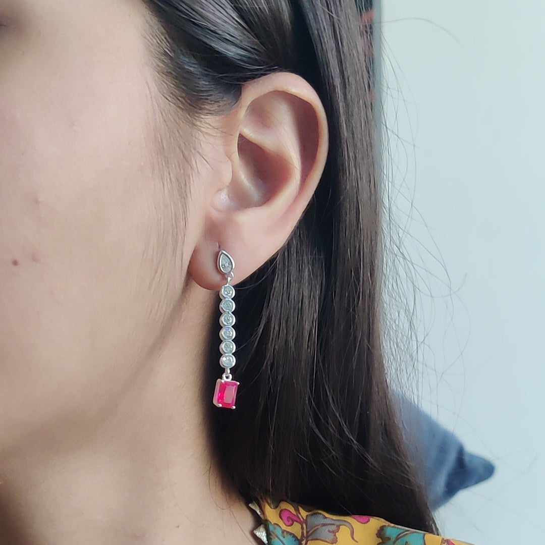 CZ Round with Ruby Drop Earrings – Dangler Style
