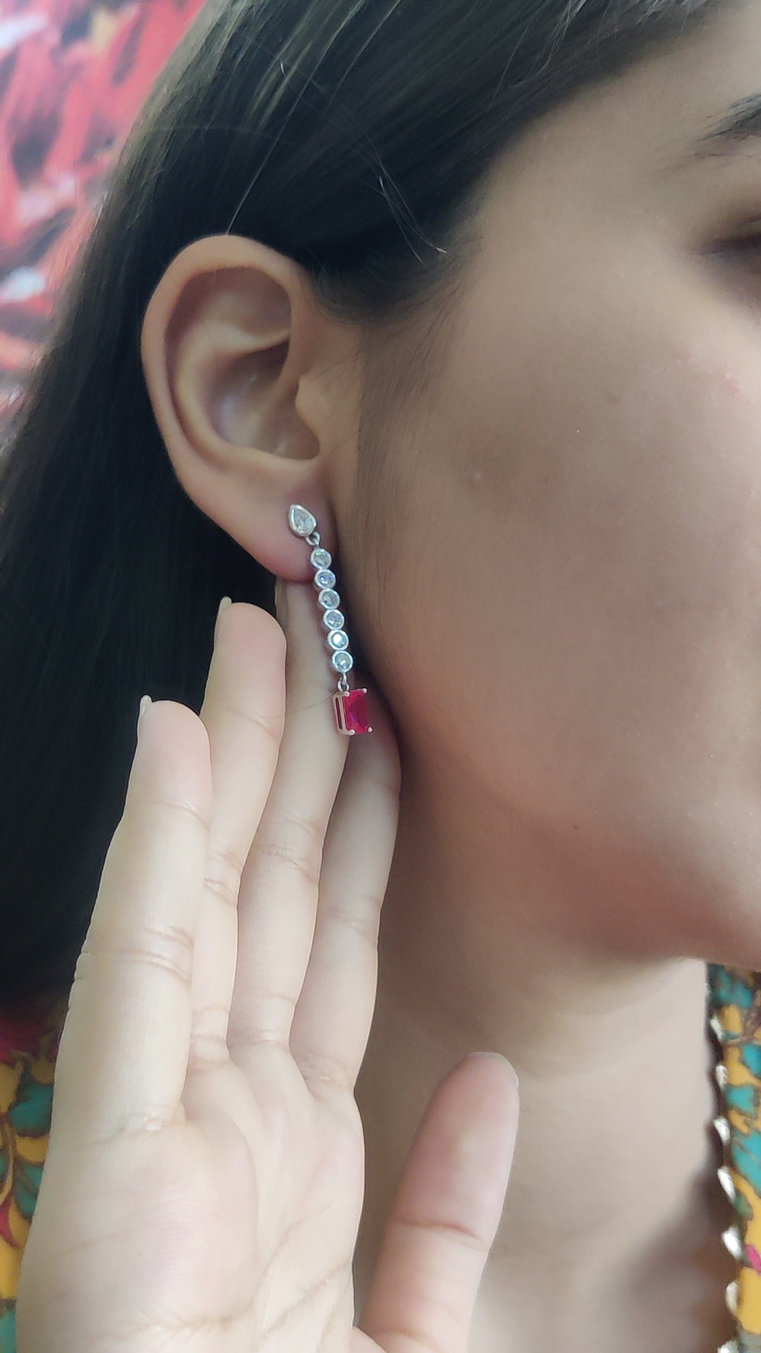 CZ Round with Ruby Drop Earrings – Dangler Style