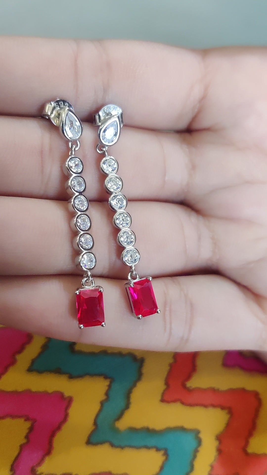 CZ Round with Ruby Drop Earrings – Dangler Style