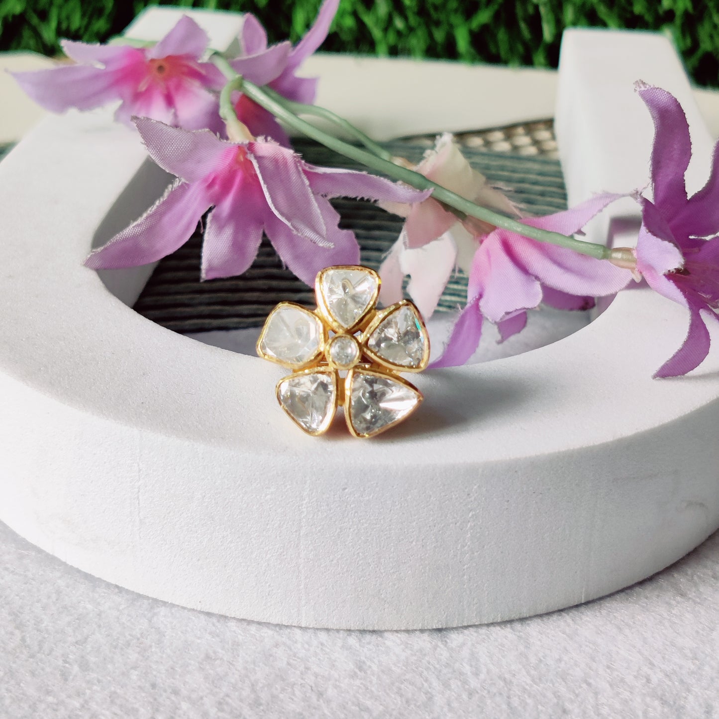 Zehra – Moissanite Polki Floral Ring