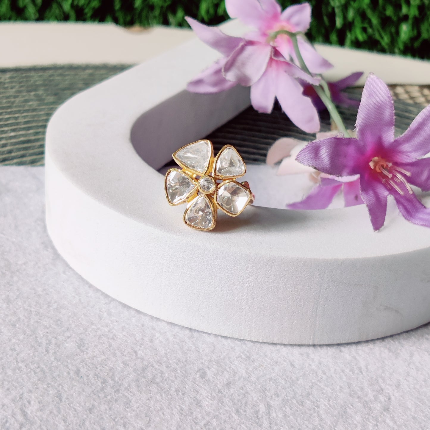 Zehra – Moissanite Polki Floral Ring
