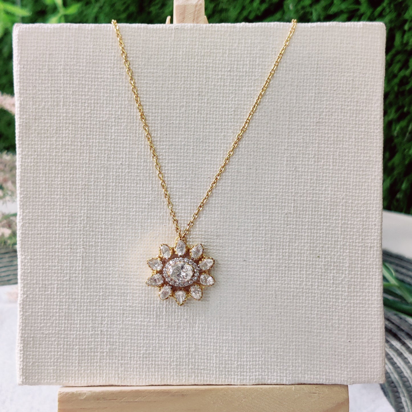 Moissanite Sunflower Pendant with Chain