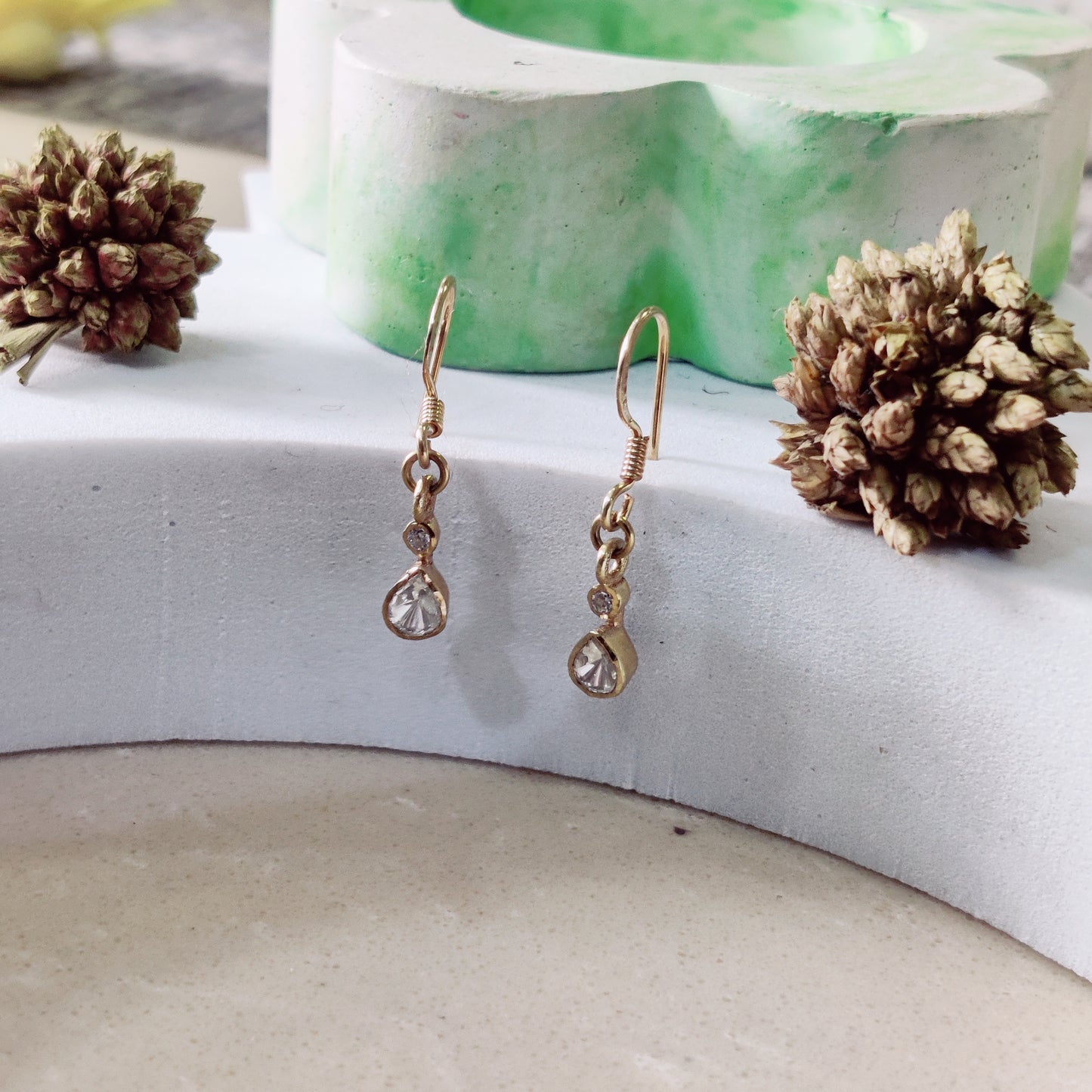 Elegant Round & Pear Drop Fish Hook Earrings