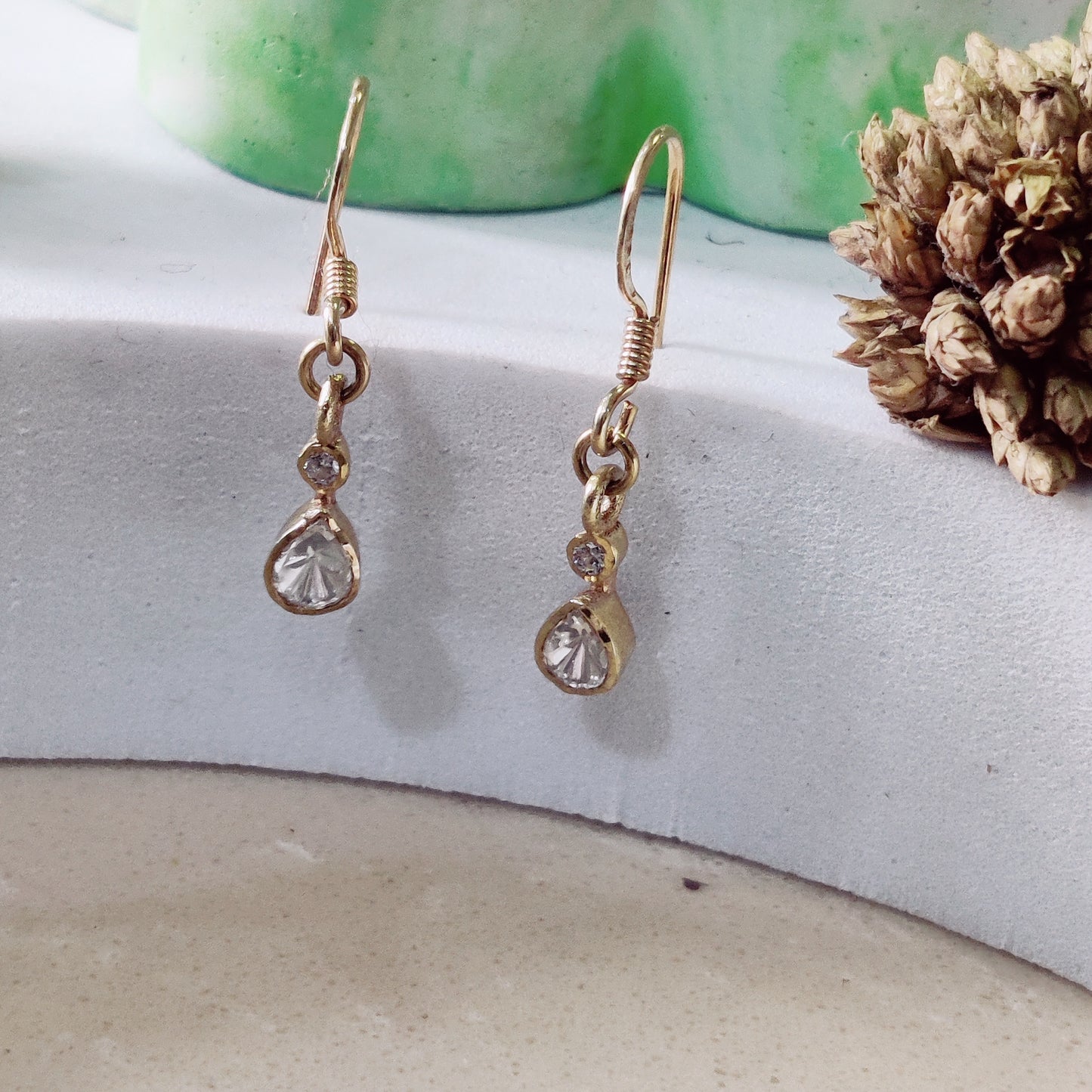 Elegant Round & Pear Drop Fish Hook Earrings