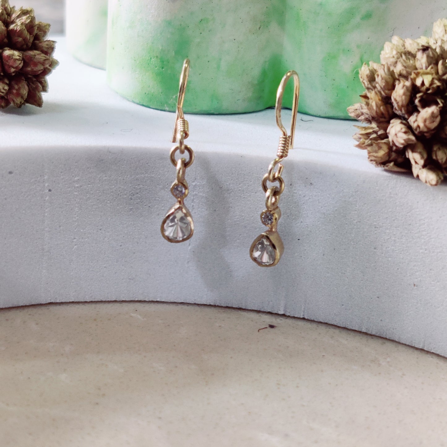 Elegant Round & Pear Drop Fish Hook Earrings