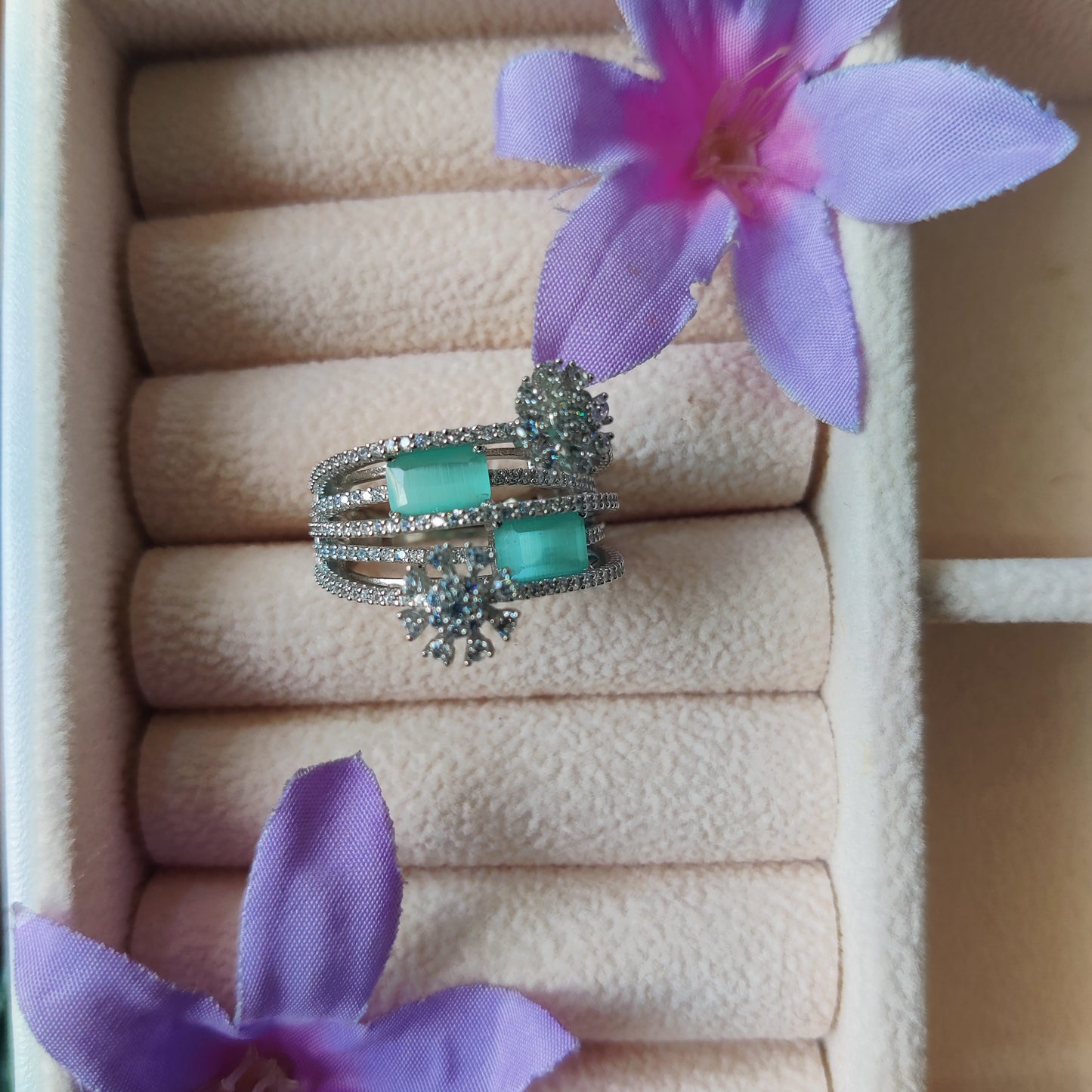 CZ Green Adjustable Cocktail Ring