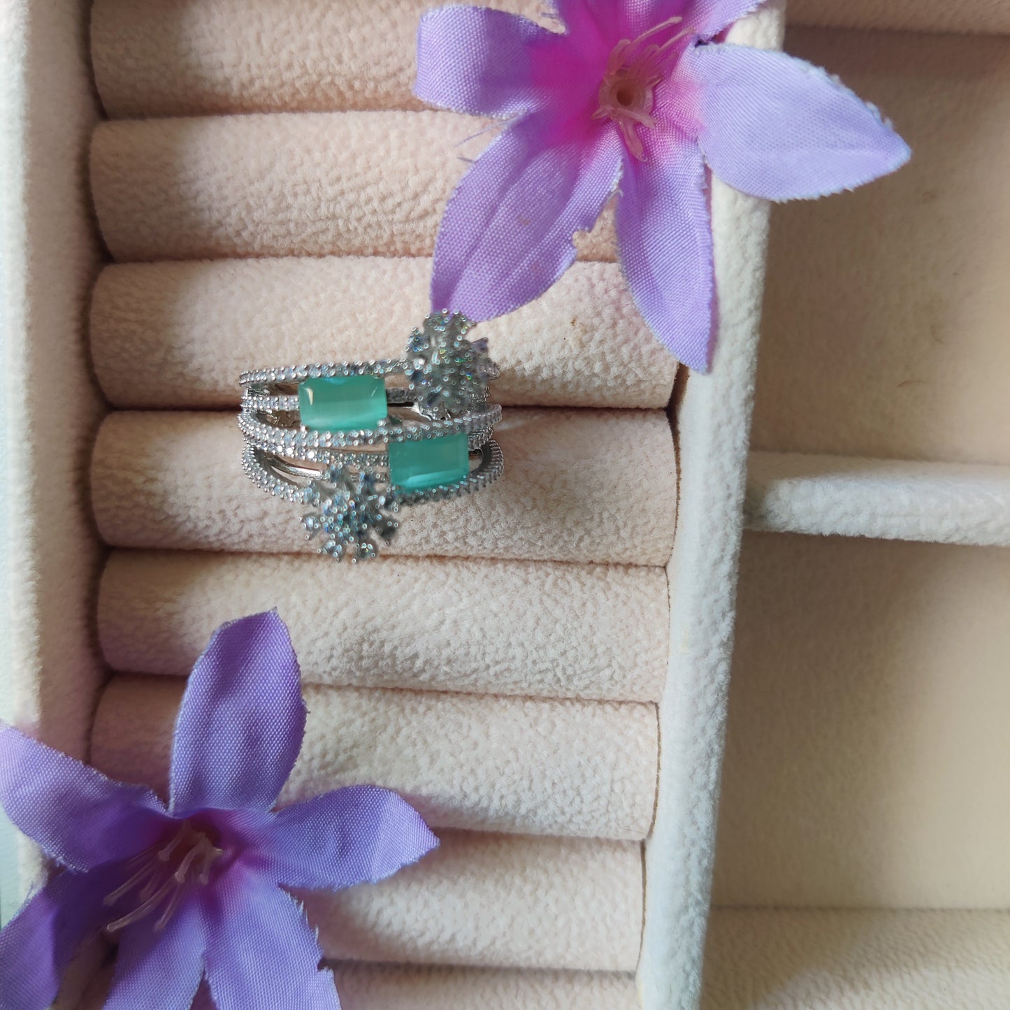 CZ Green Adjustable Cocktail Ring