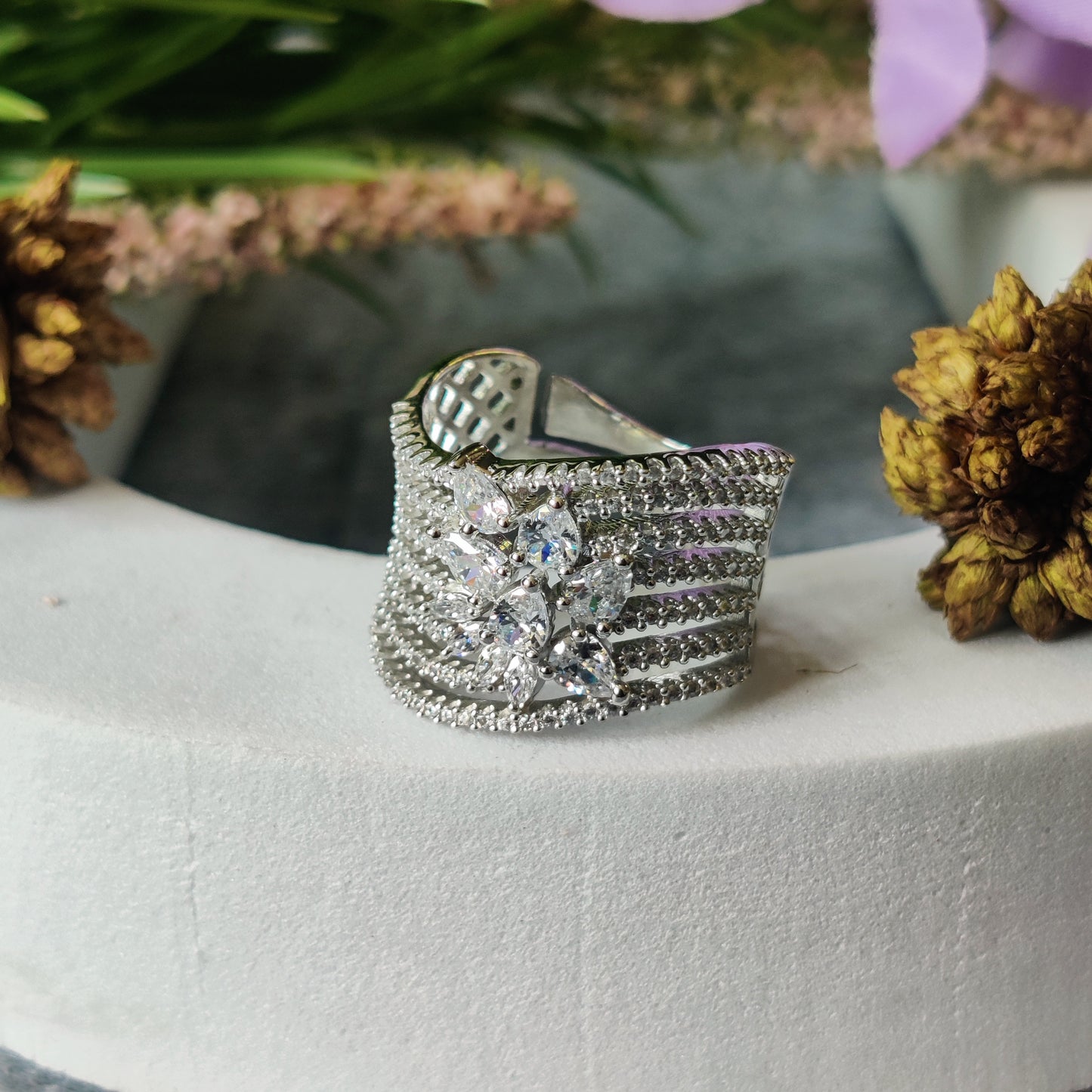 CZ Leaf Grace Cocktail Ring
