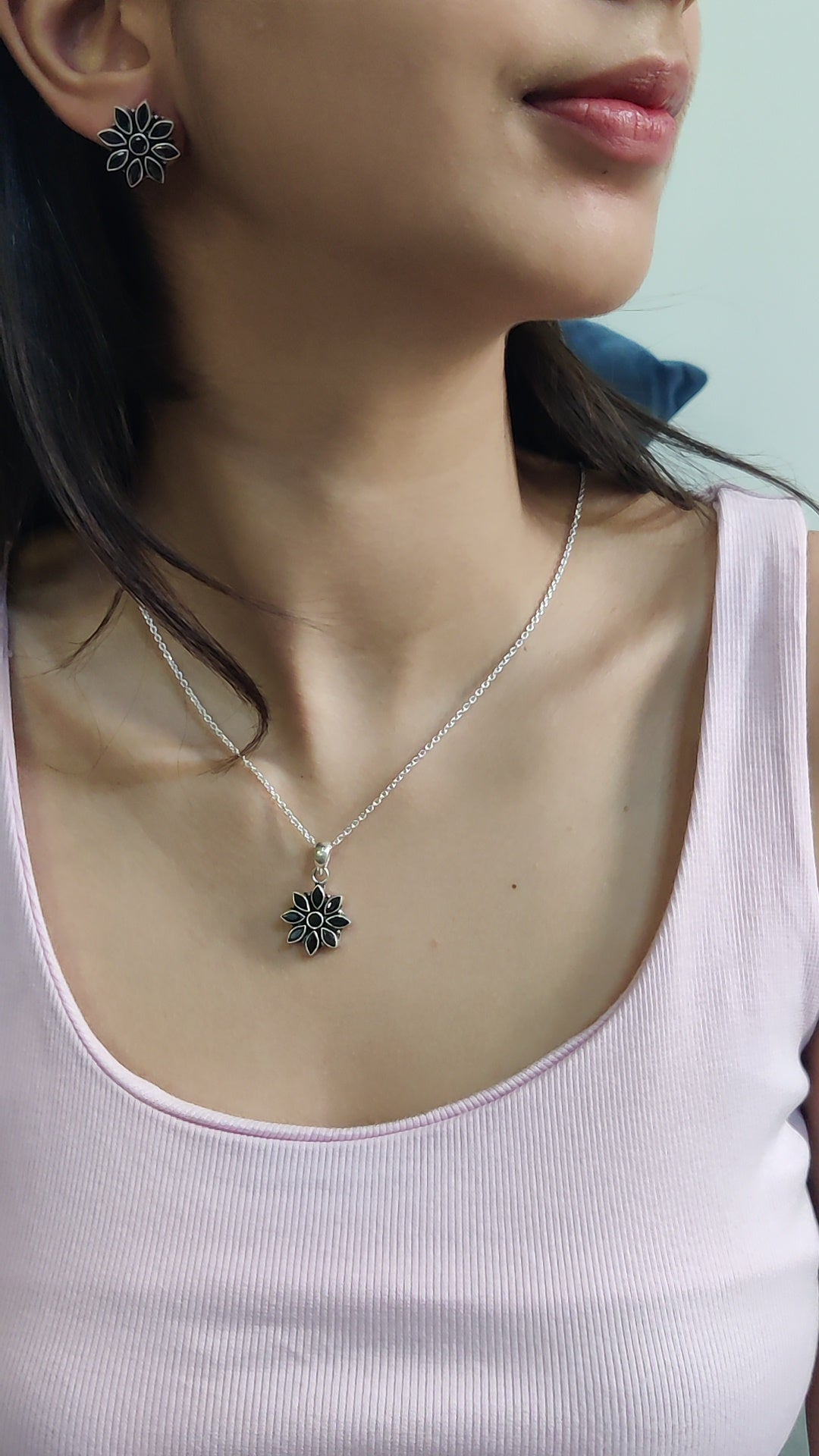 Midnight Bloom Pendant Set – Pure Silver