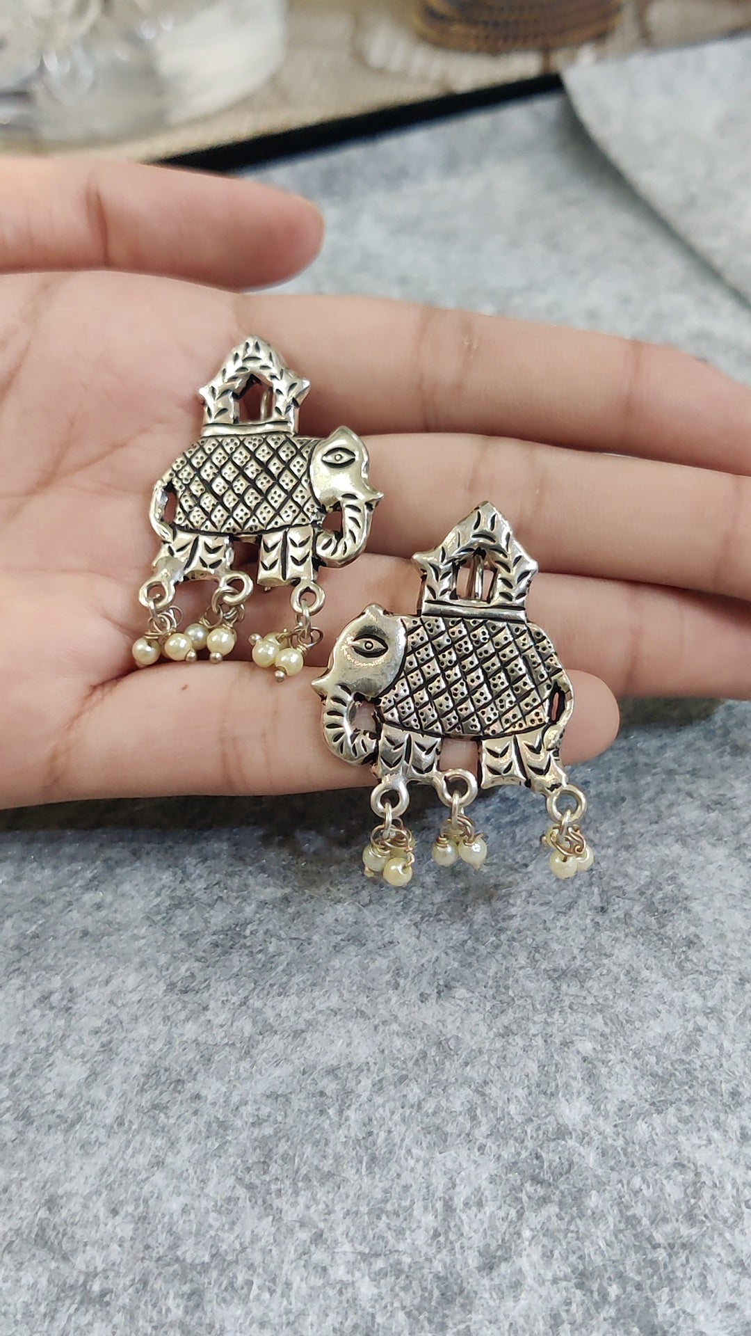 Regal Grace: Elephant Pearl Drop Hook Earrings