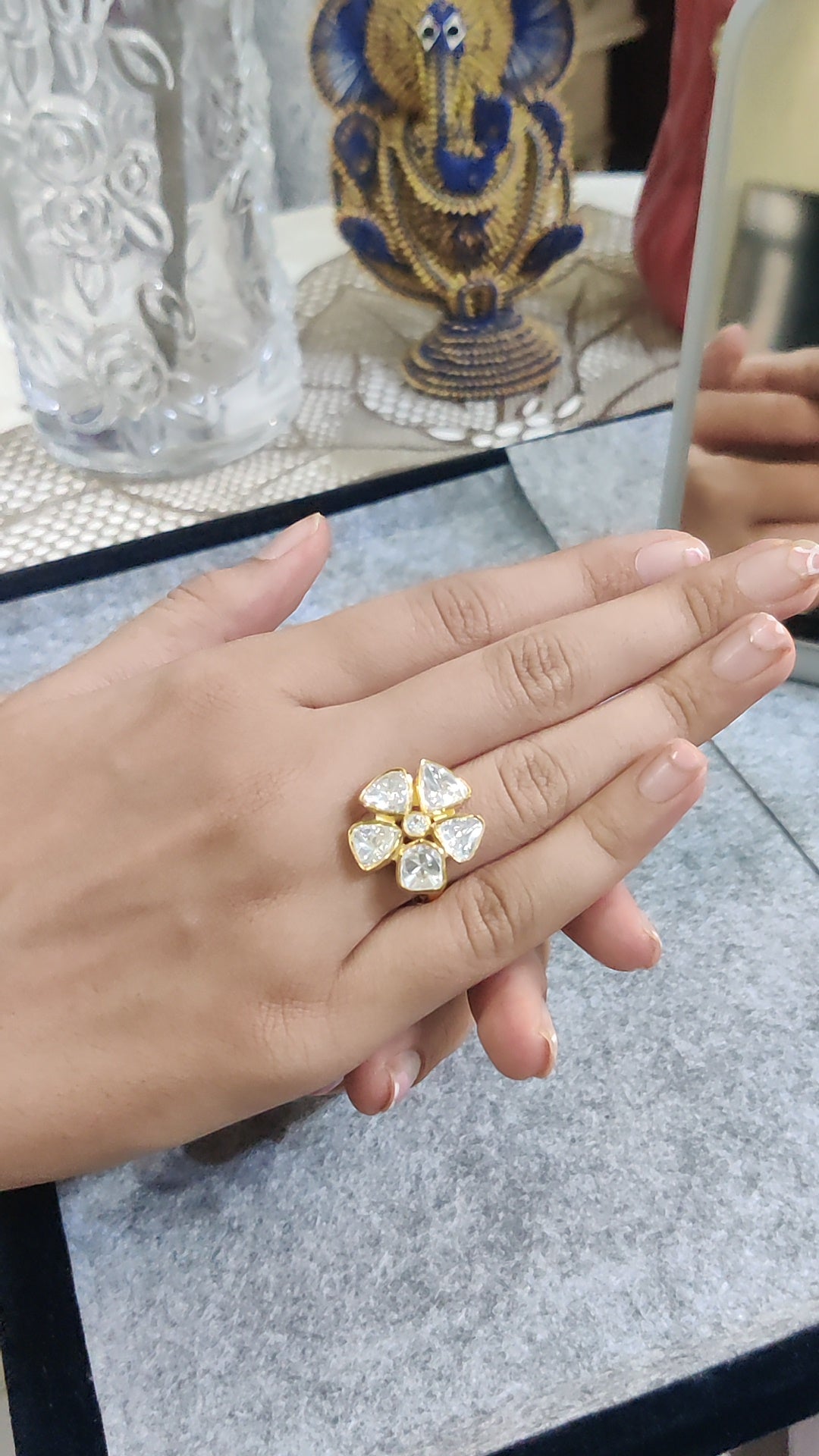 Zehra – Moissanite Polki Floral Ring