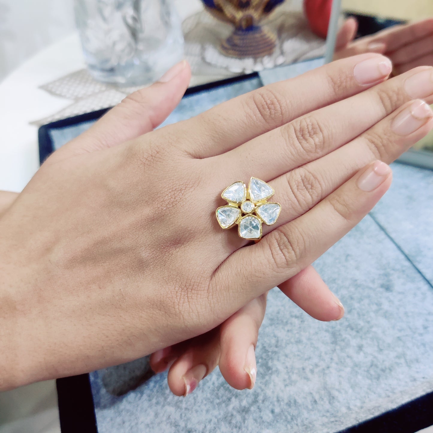 Zehra – Moissanite Polki Floral Ring