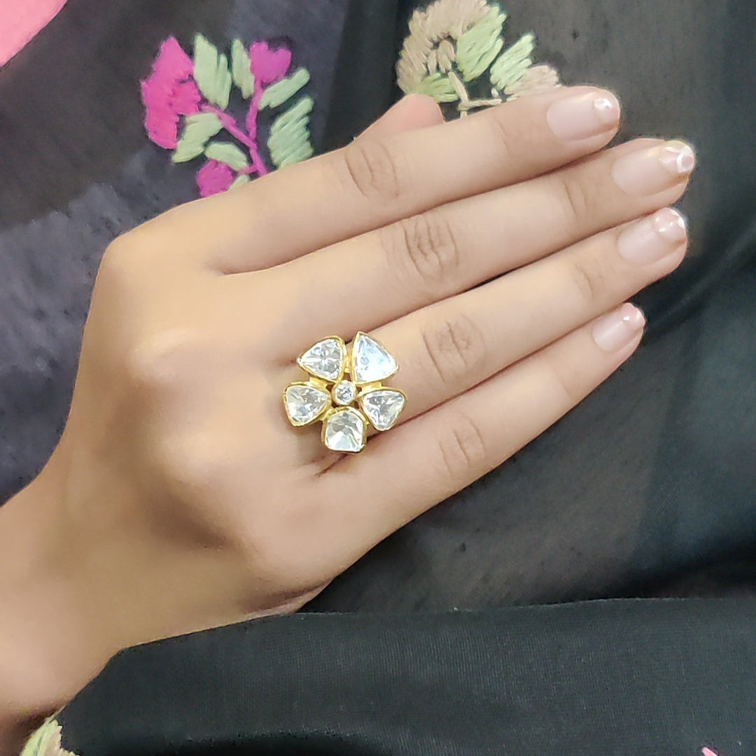 Zehra – Moissanite Polki Floral Ring