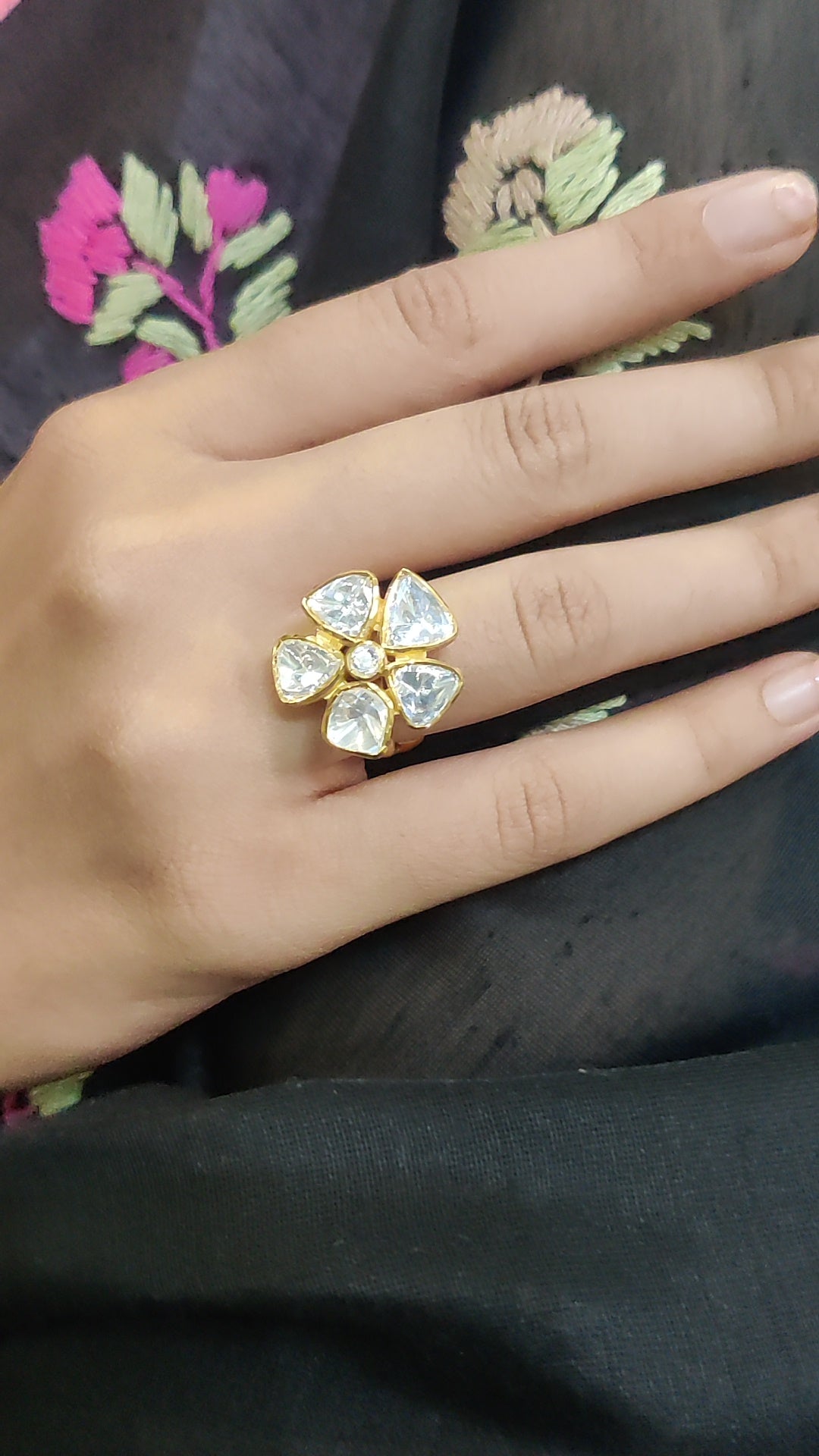 Zehra – Moissanite Polki Floral Ring