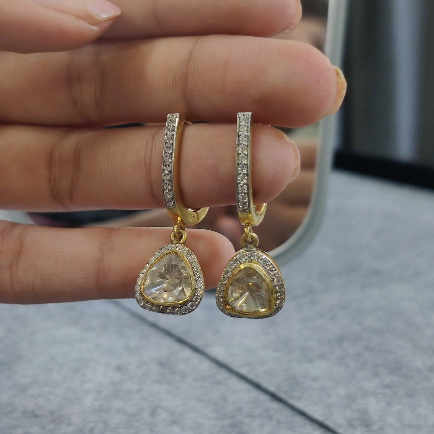 Moissanite Polki Charm Bali Earrings