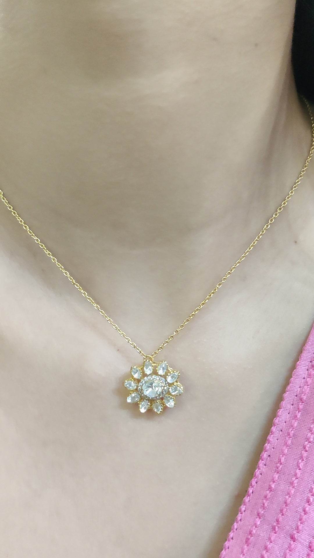 Moissanite Sunflower Pendant with Chain