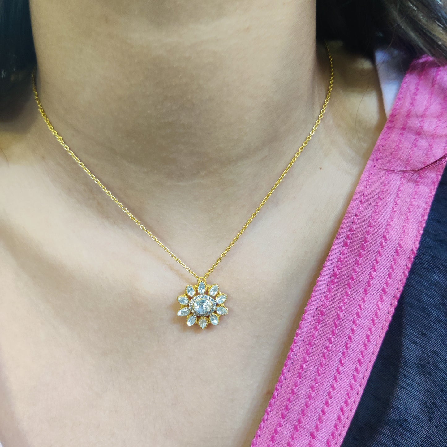Moissanite Sunflower Pendant with Chain