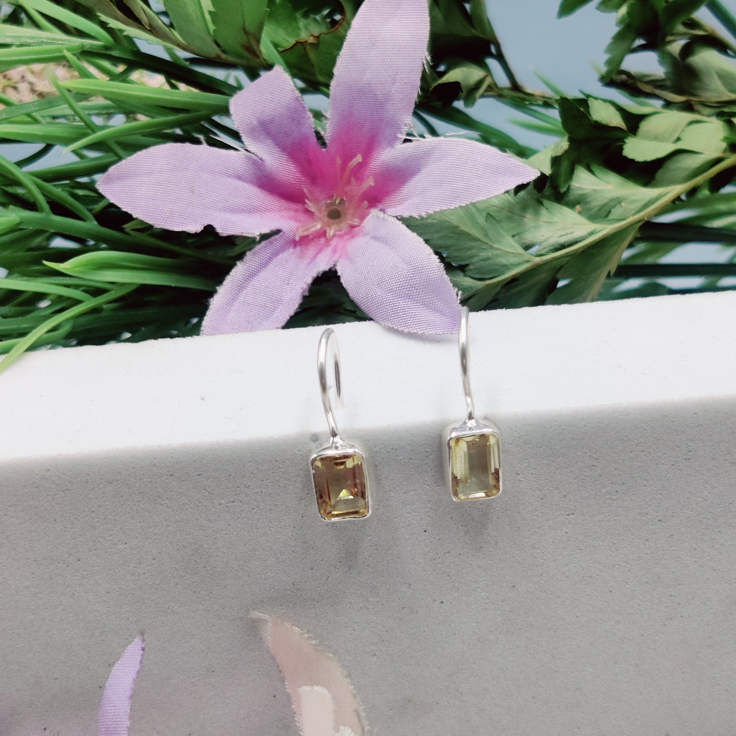 Tejvika: Citrine Rectangle Hook Earrings