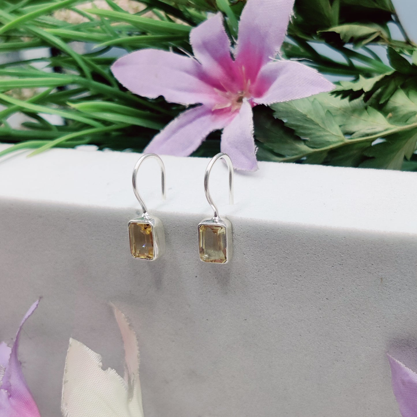 Tejvika: Citrine Rectangle Hook Earrings