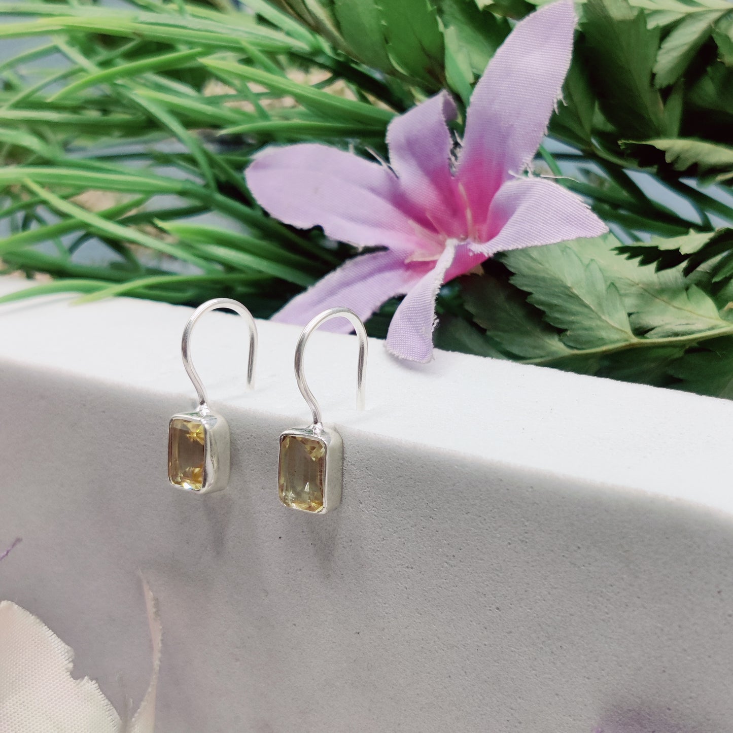 Tejvika: Citrine Rectangle Hook Earrings