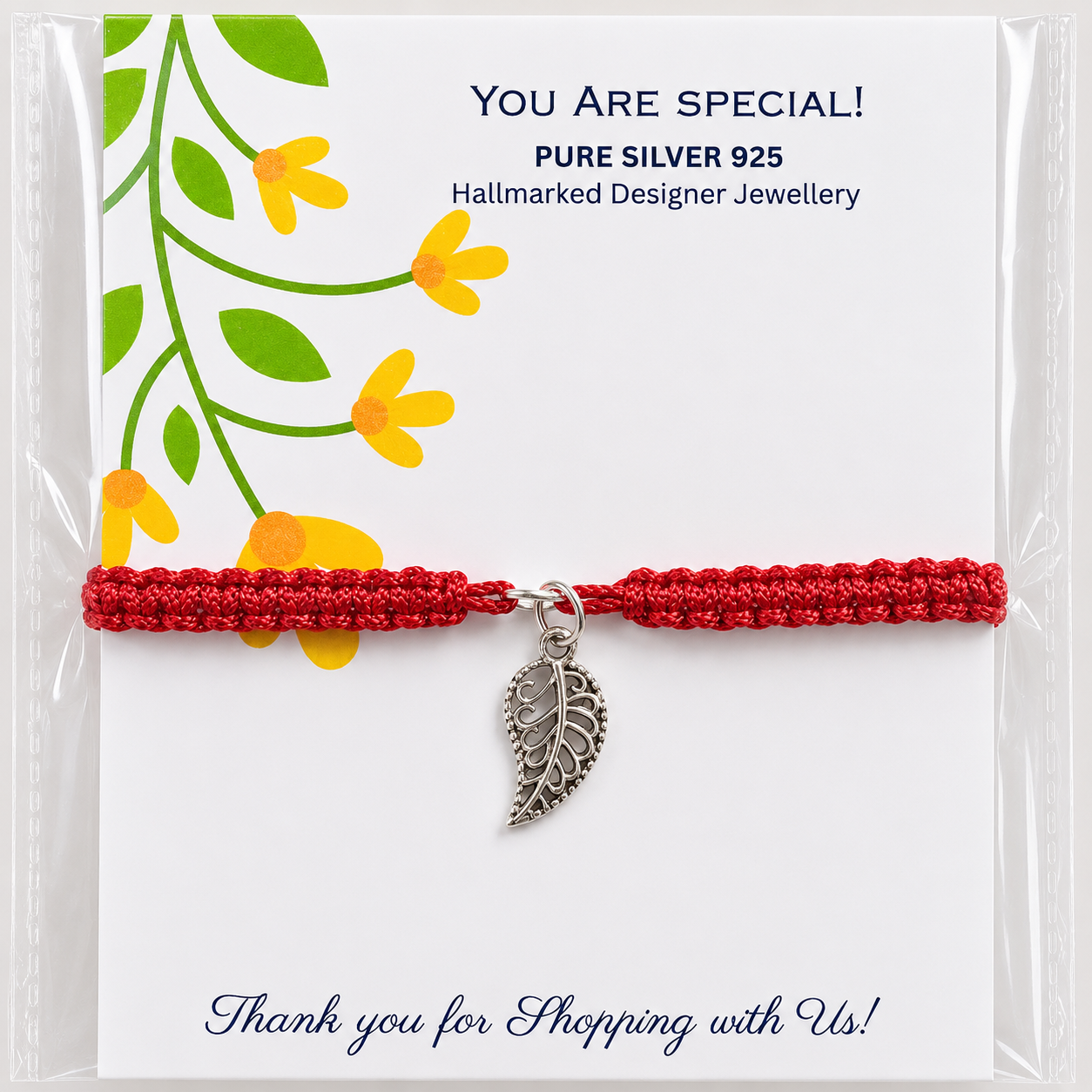 Silver Leaf Charm Rakhi – Pure Silver 925 Hallmarked