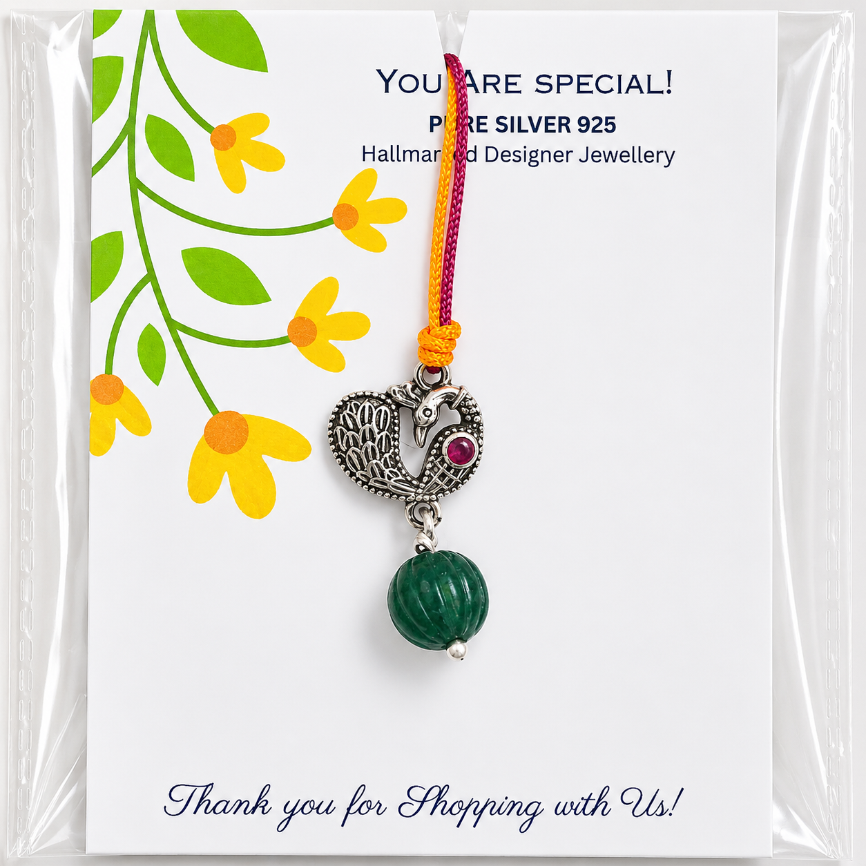Silver Peacock Lumba Rakhi – Pure Silver 925 Hallmarked
