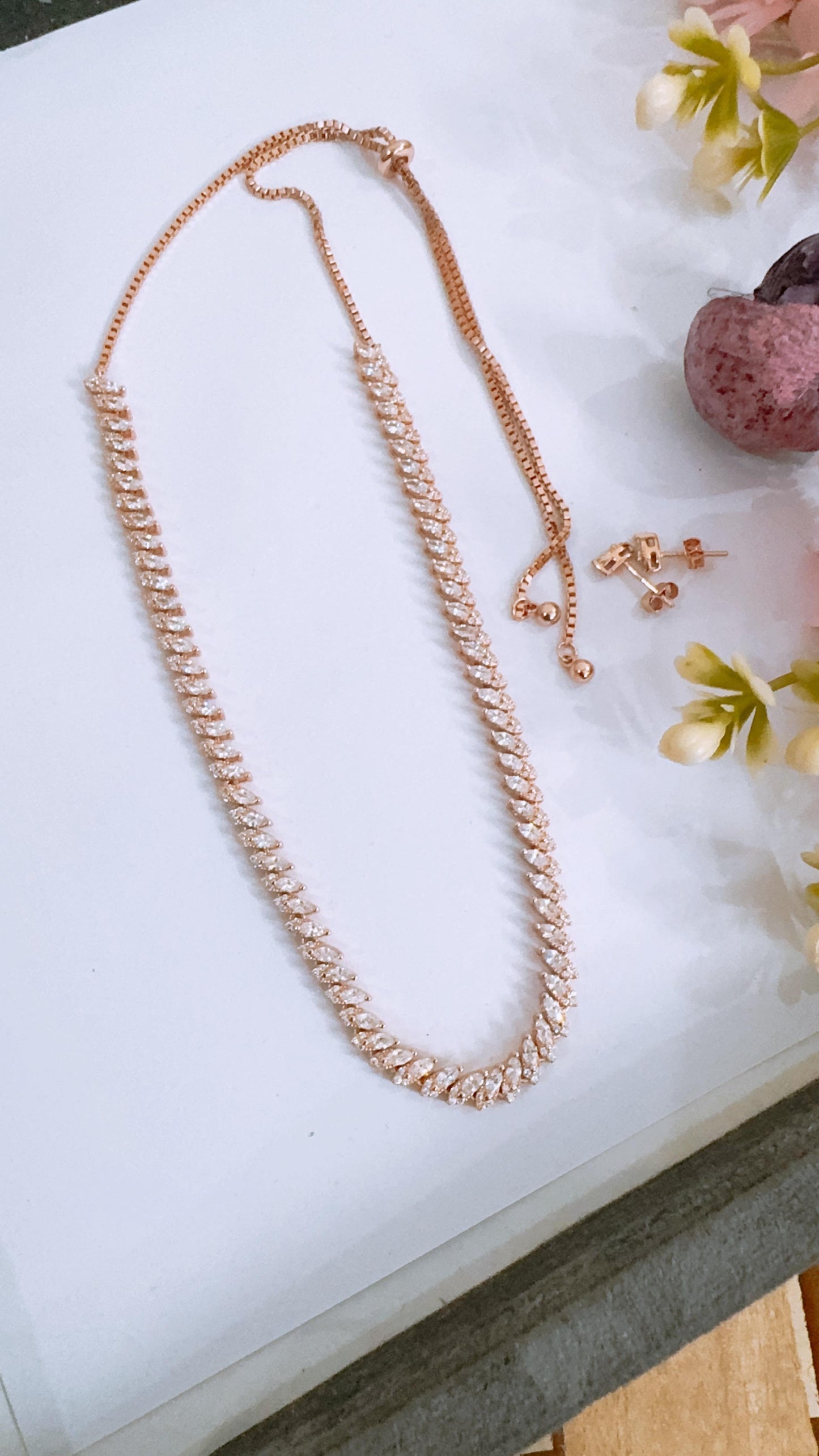 CZ Diamond-Shaped Solitaire Necklace Set in Rose Gold-Plated