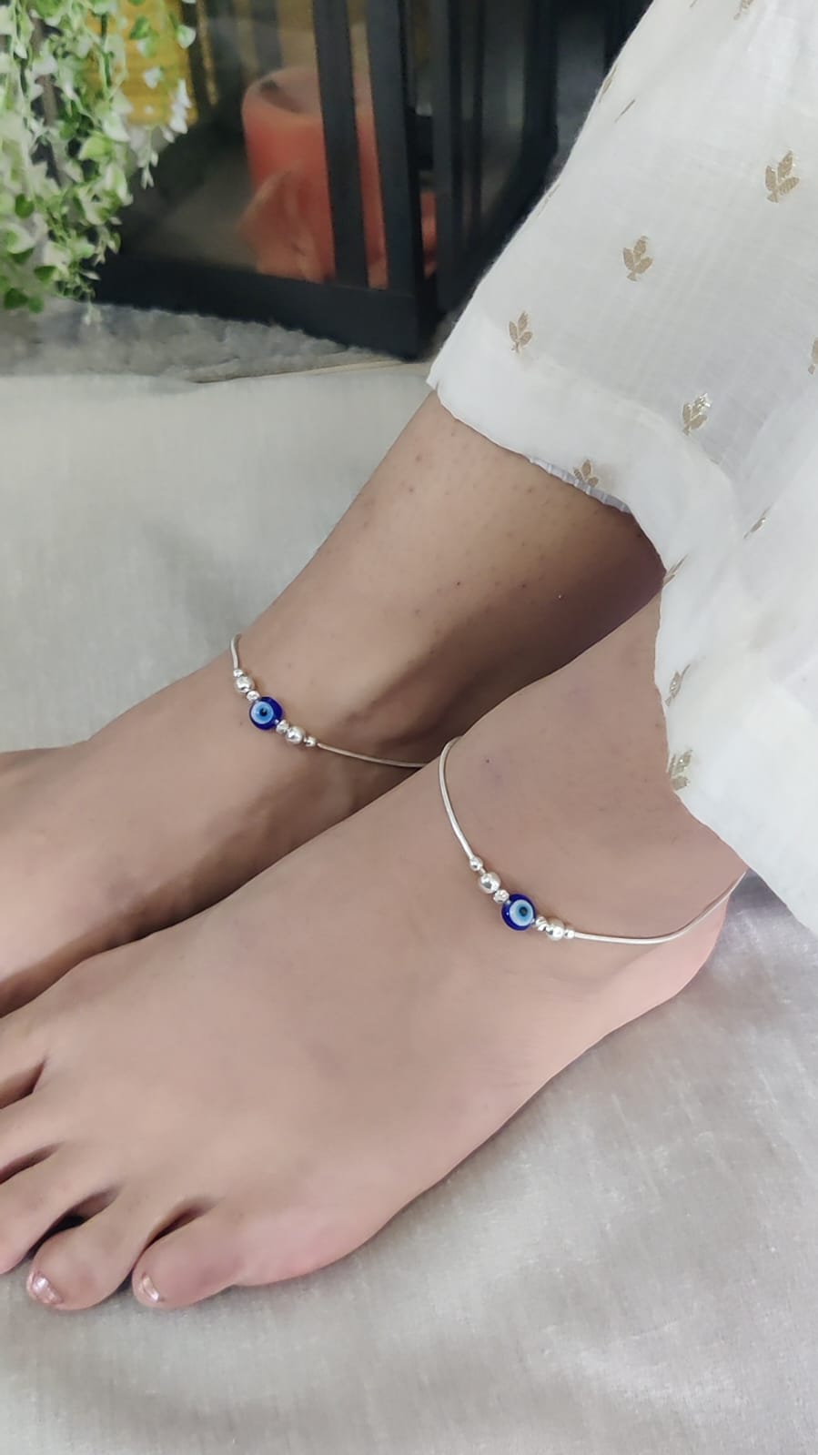 Evil Eye & Silver Beads Anklets