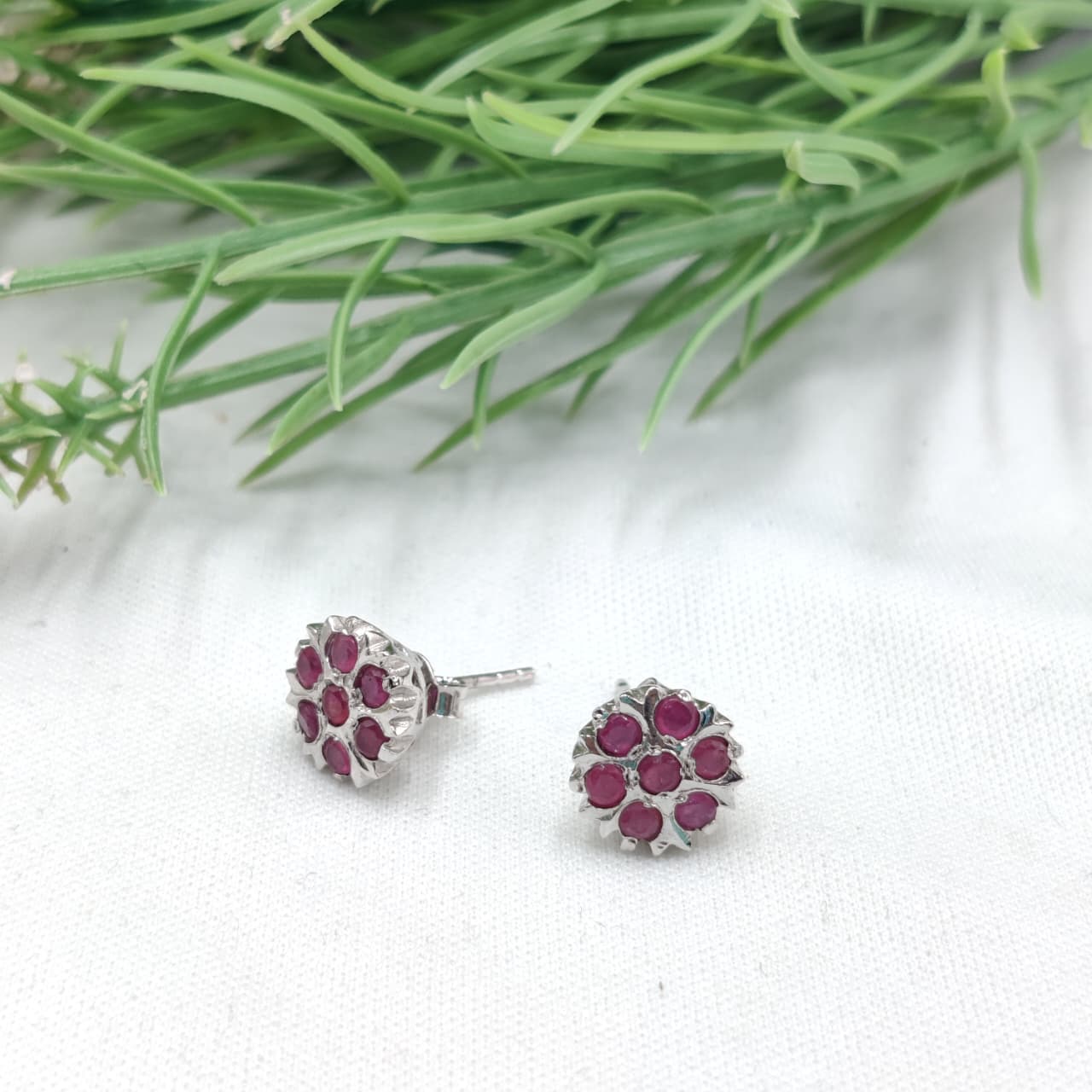 Natural Ruby Floral Stud Earrings
