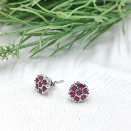 Natural Ruby Floral Stud Earrings