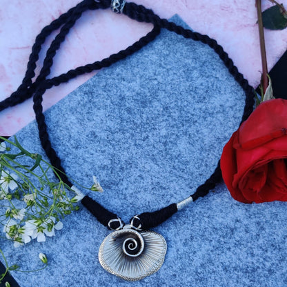 Elegant Handcrafted Silver Pendant with Black Thread Necklace