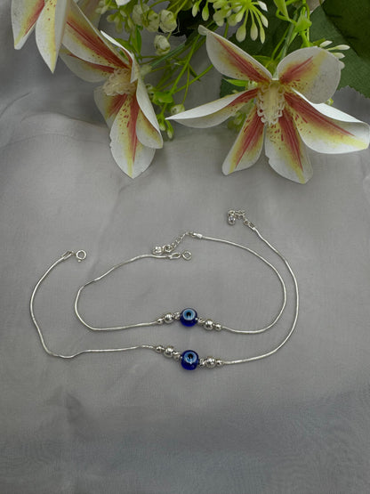 Evil Eye & Silver Beads Anklets