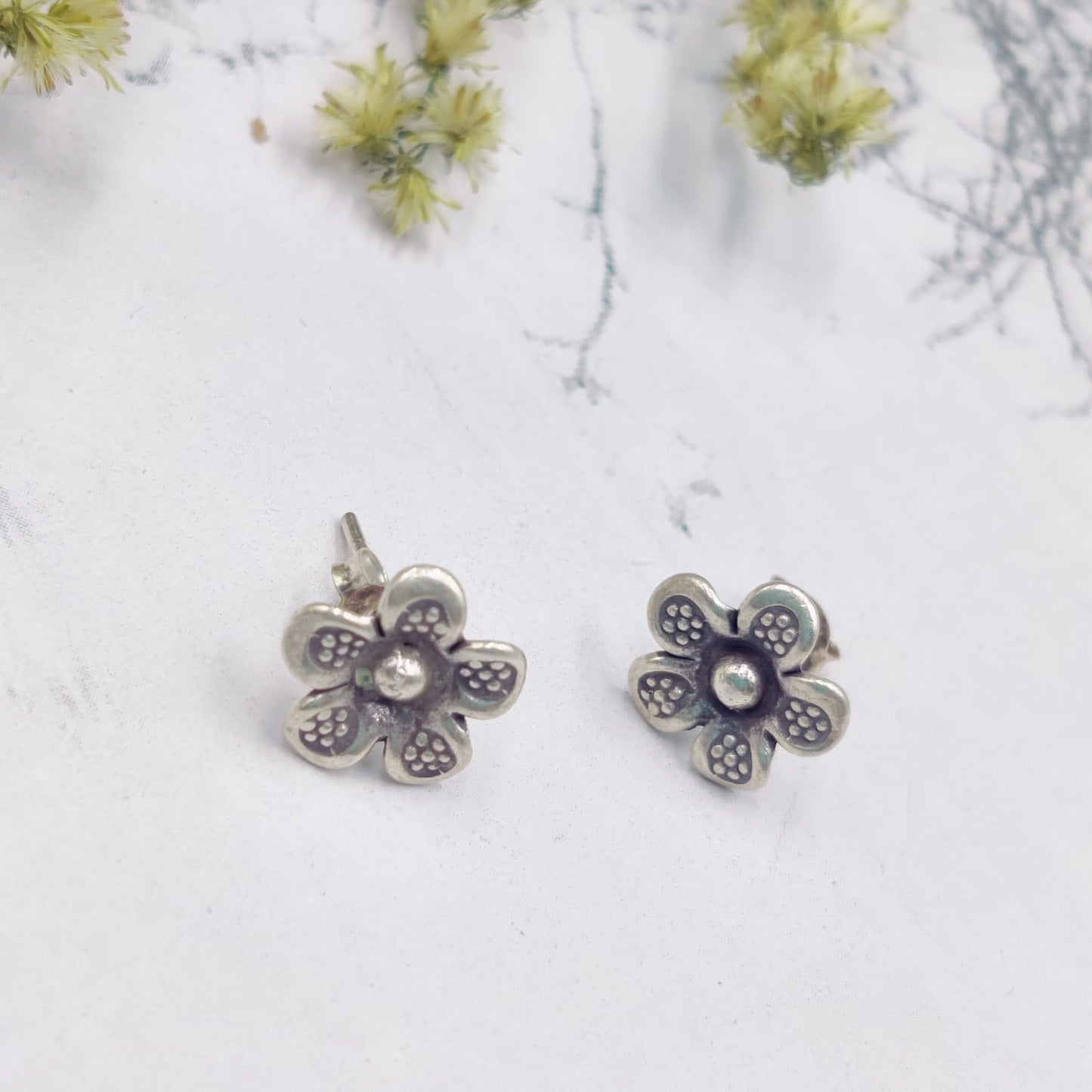 Floral Pure Silver Stud Earrings 🌸