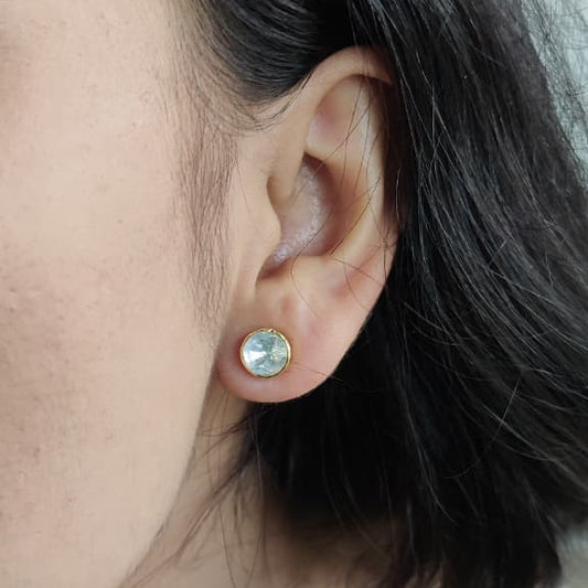 Gold plated moissanite Polki studs crafted in pure silver