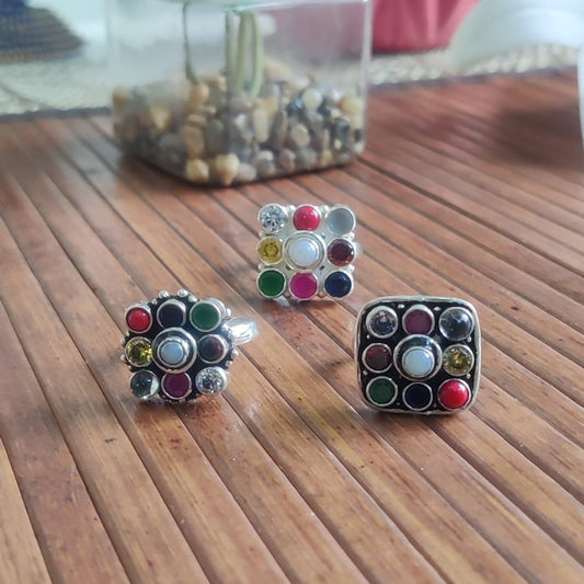 Navratna Gemstone Ring in pure silve