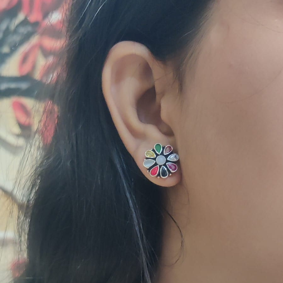 Navratna Gemstone Stud Earrings