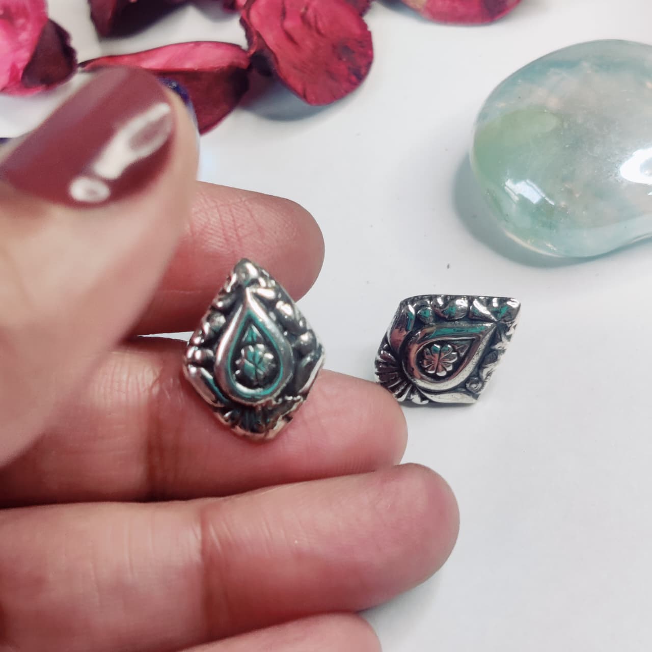 Paisley Motif Silver Stud Earrings